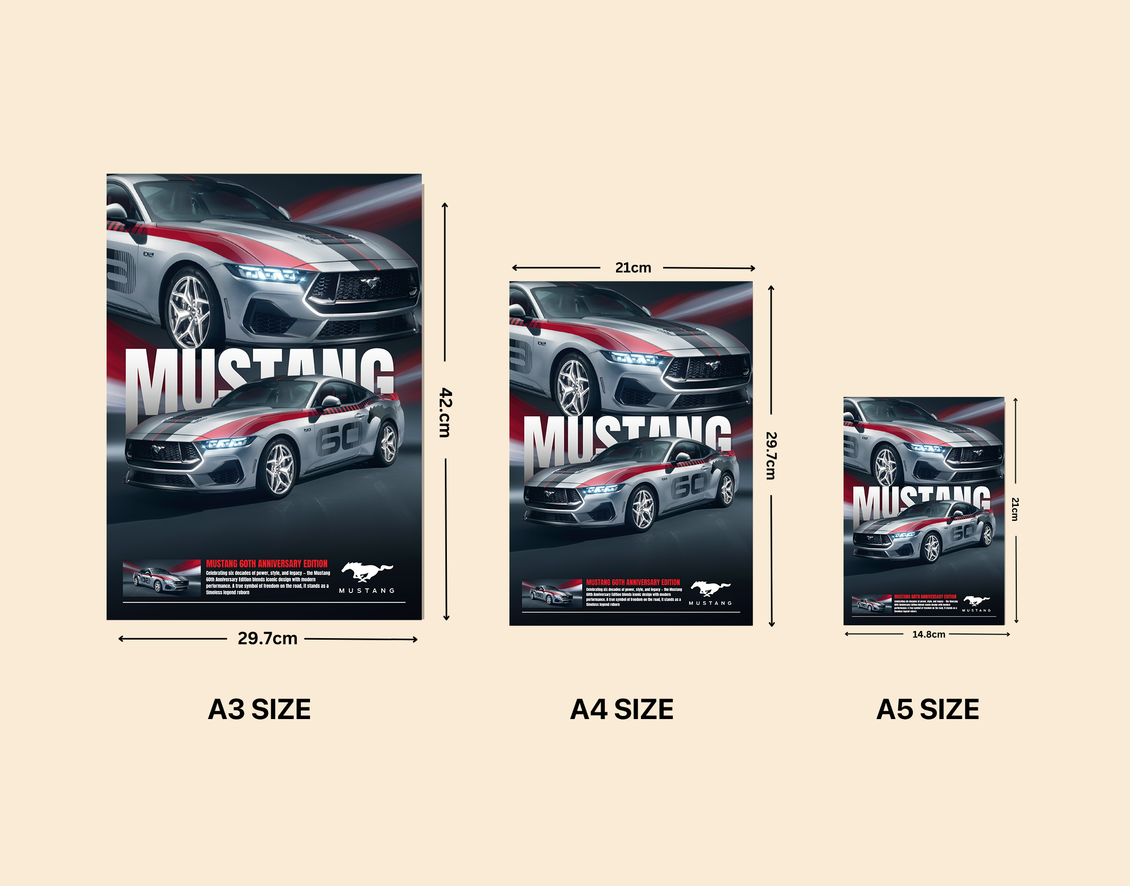 "MUSTANG 60TH  ANNIVERSARY EDITION "- Shiny & Sturdy Metallic Poster  Art That Pops & Sticks