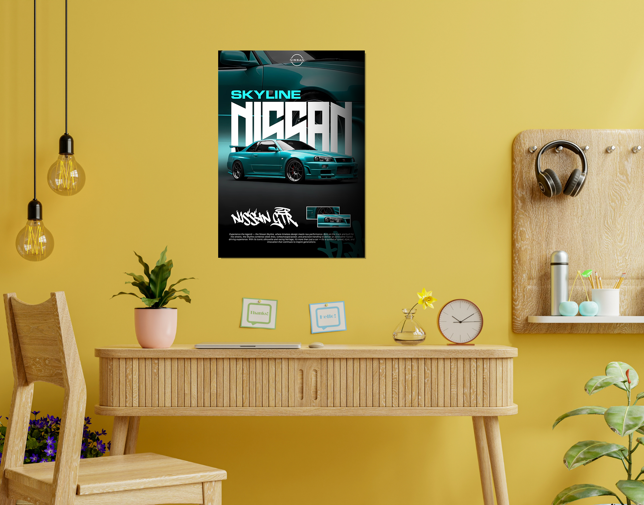 "SKYLINE NISSAN GTR"- Shiny & Sturdy Metallic Poster  Art That Pops & Sticks