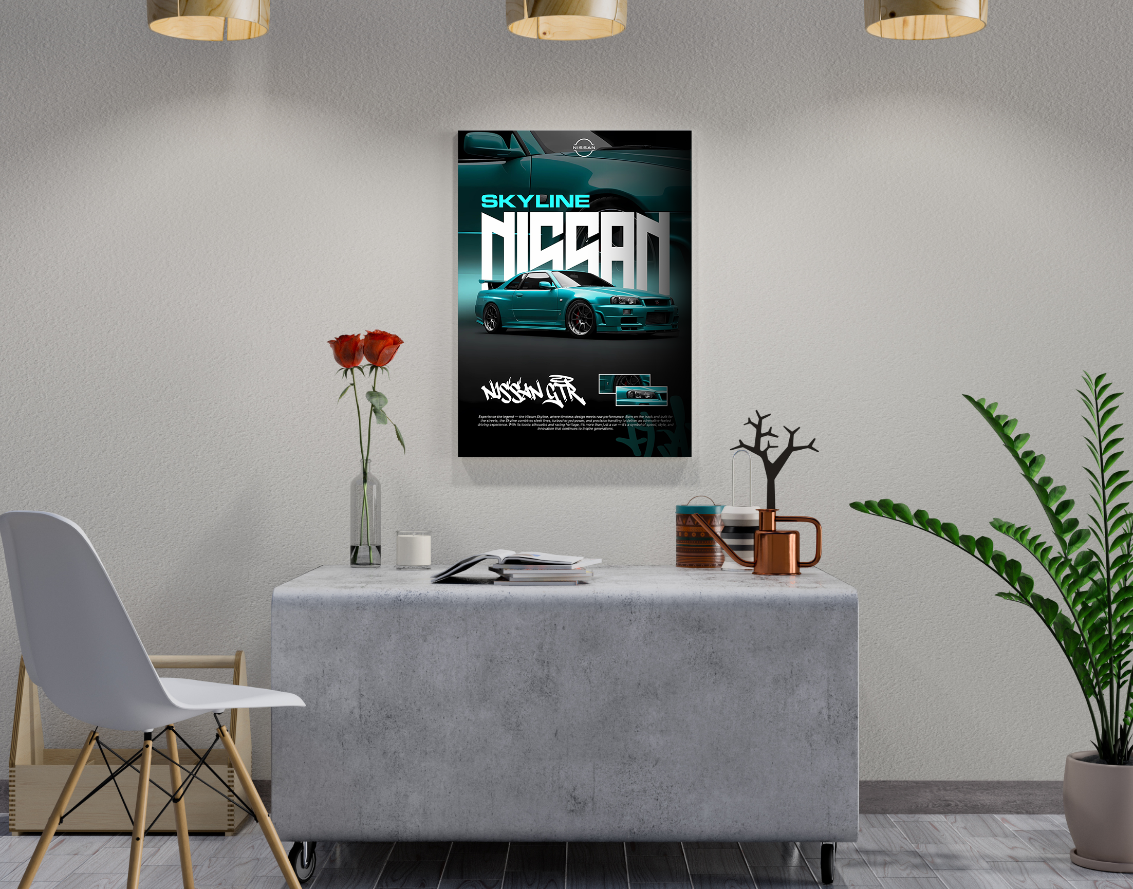 "SKYLINE NISSAN GTR"- Shiny & Sturdy Metallic Poster  Art That Pops & Sticks