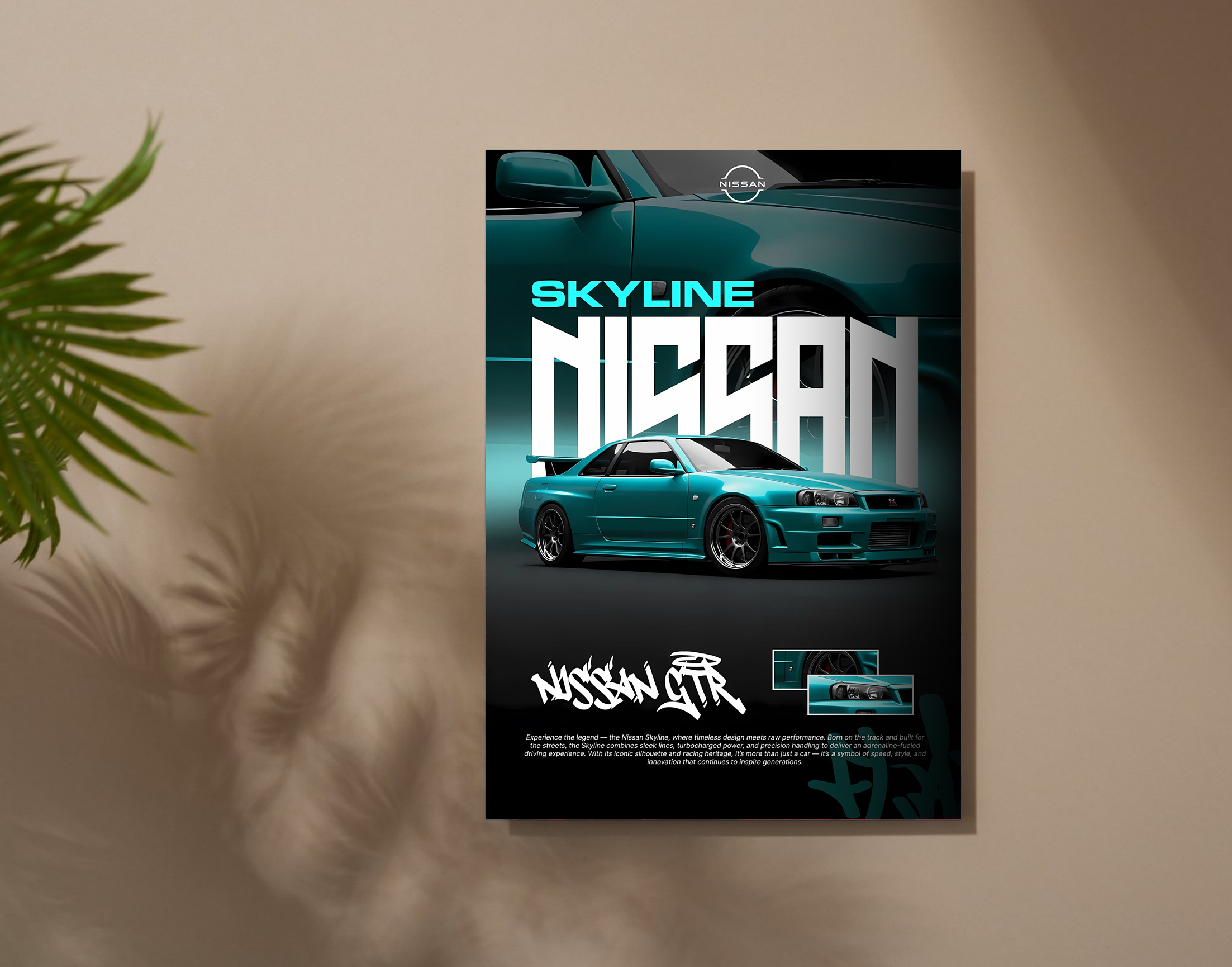 "SKYLINE NISSAN GTR"- Shiny & Sturdy Metallic Poster  Art That Pops & Sticks