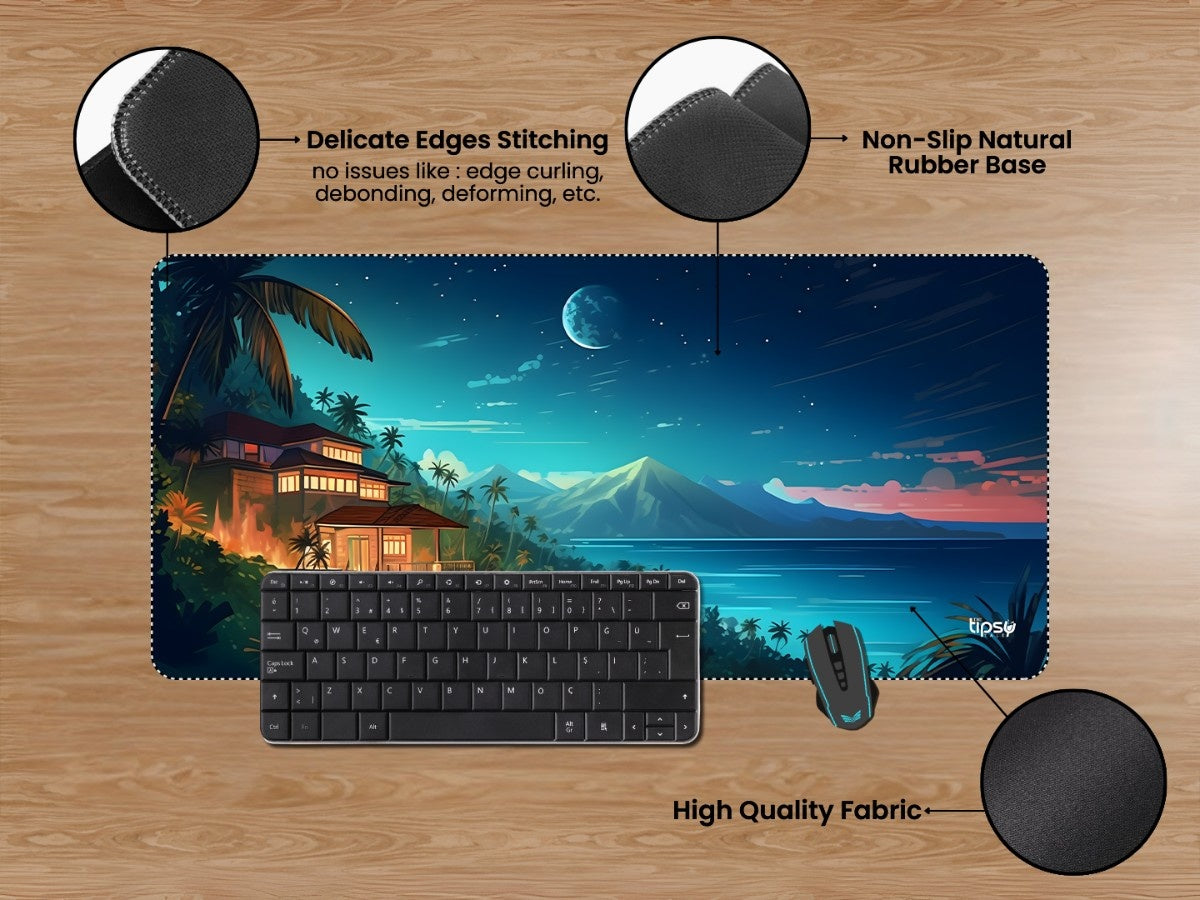 "DREAMY TROPICAL HOUSE NIGTH STARS MOONLIT SEA" Gaming Mousepad Elevate Your Gaming Experience