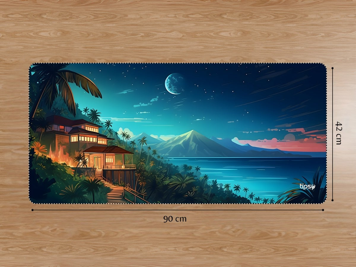 "DREAMY TROPICAL HOUSE NIGTH STARS MOONLIT SEA" Gaming Mousepad Elevate Your Gaming Experience