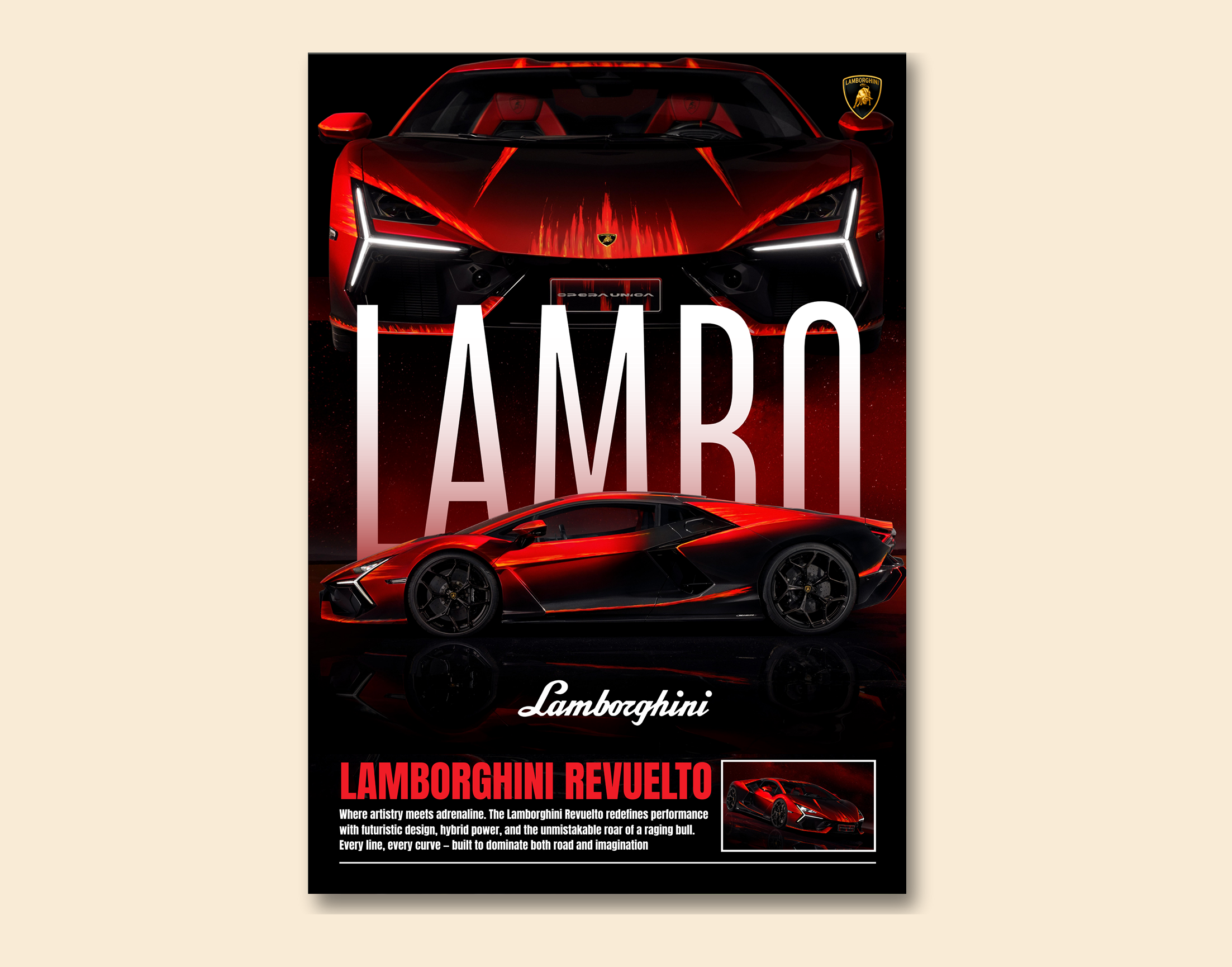"LAMBO REVUELTO"- Shiny & Sturdy Metallic Poster  Art That Pops & Sticks