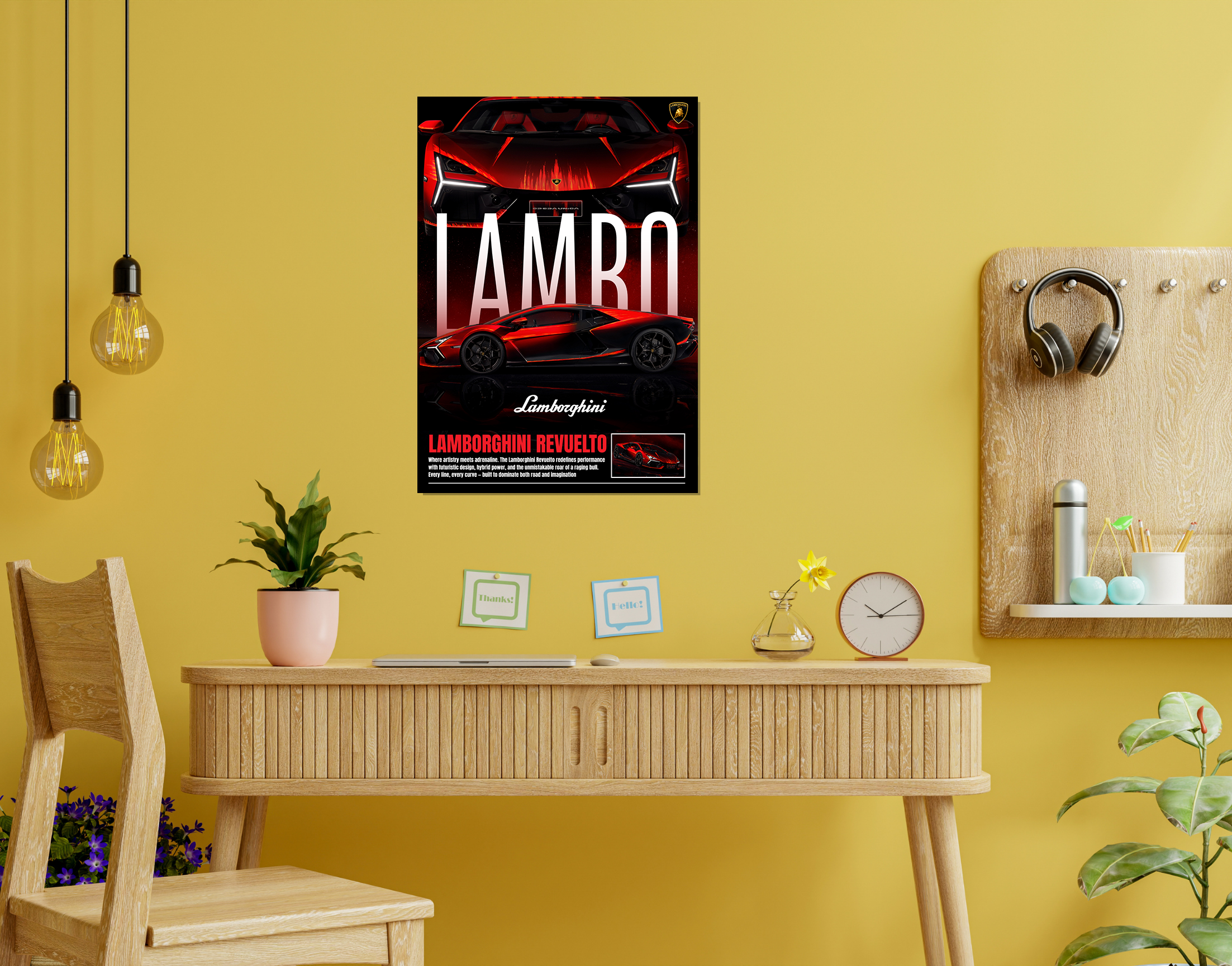 "LAMBO REVUELTO"- Shiny & Sturdy Metallic Poster  Art That Pops & Sticks
