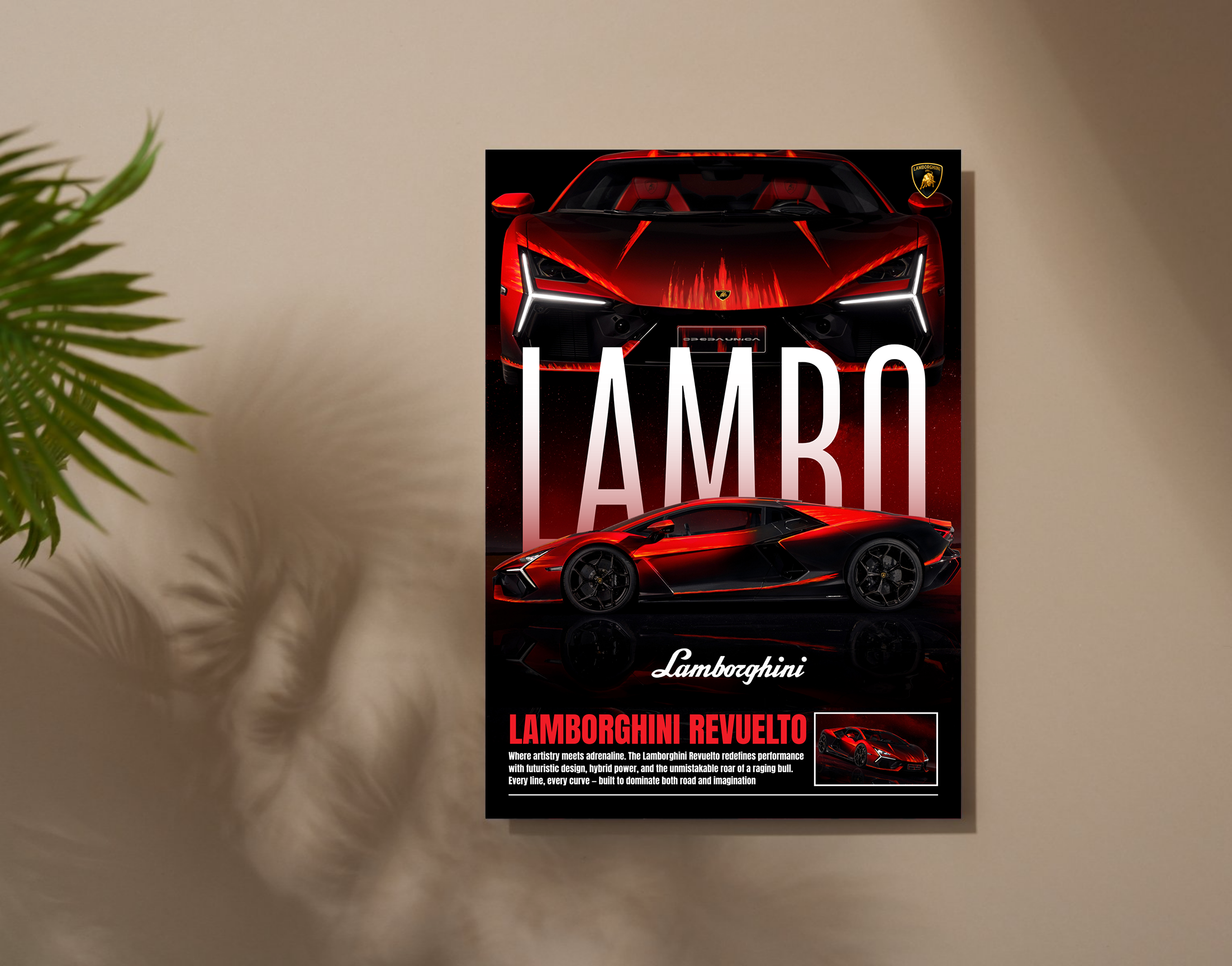 "LAMBO REVUELTO"- Shiny & Sturdy Metallic Poster  Art That Pops & Sticks