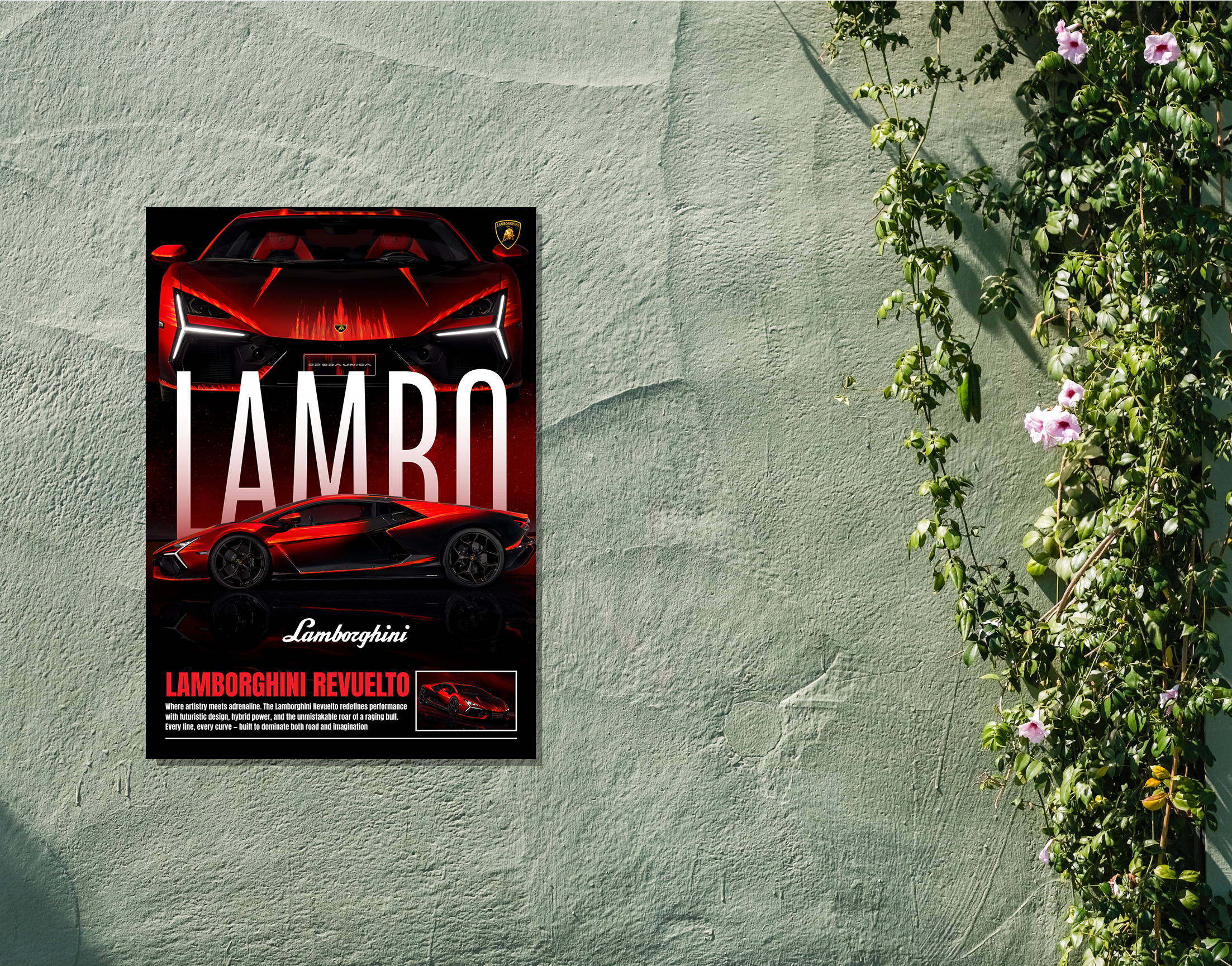"LAMBO REVUELTO"- Shiny & Sturdy Metallic Poster  Art That Pops & Sticks