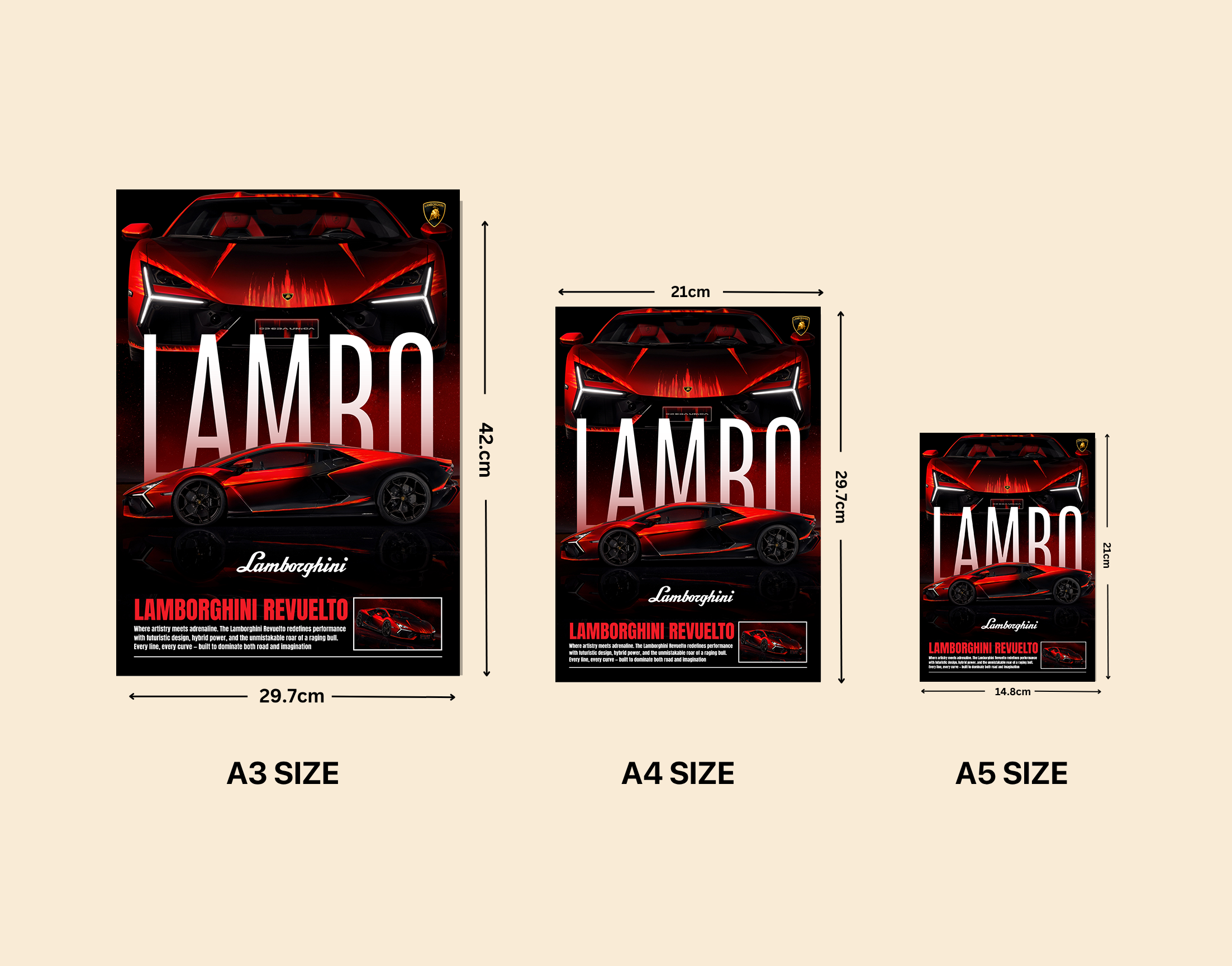 "LAMBO REVUELTO"- Shiny & Sturdy Metallic Poster  Art That Pops & Sticks