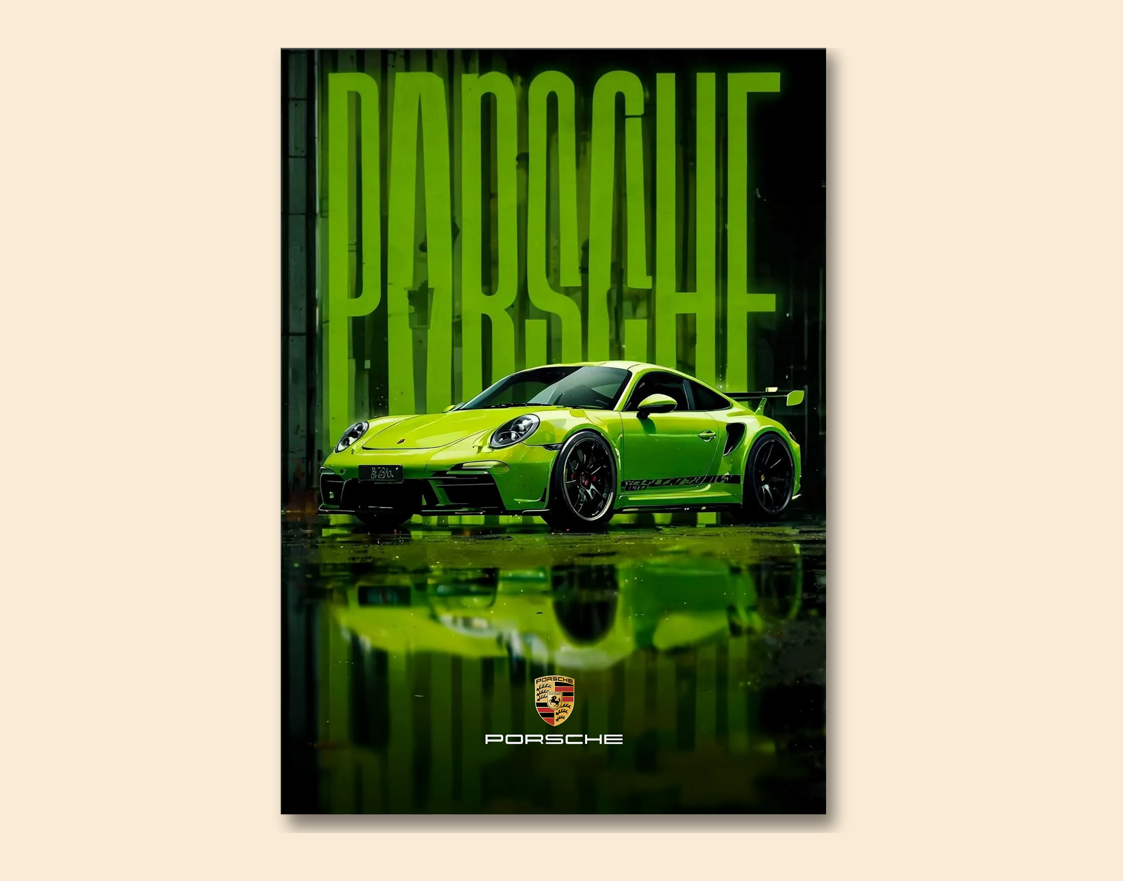"GREEN PORSCHE 911"- Shiny & Sturdy Metallic Poster  Art That Pops & Sticks