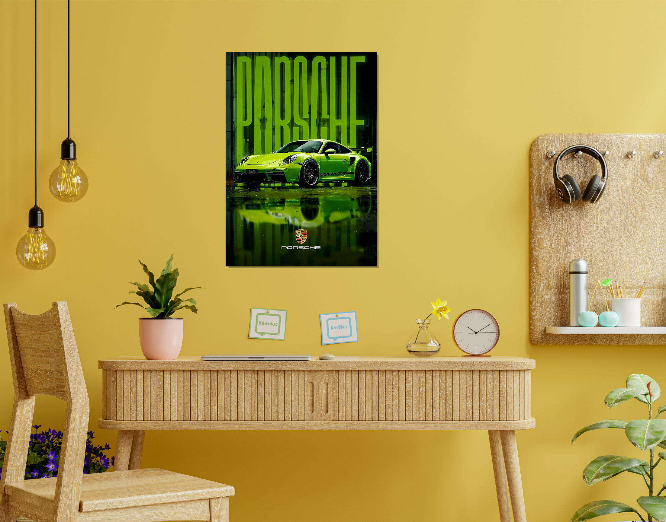 "GREEN PORSCHE 911"- Shiny & Sturdy Metallic Poster  Art That Pops & Sticks