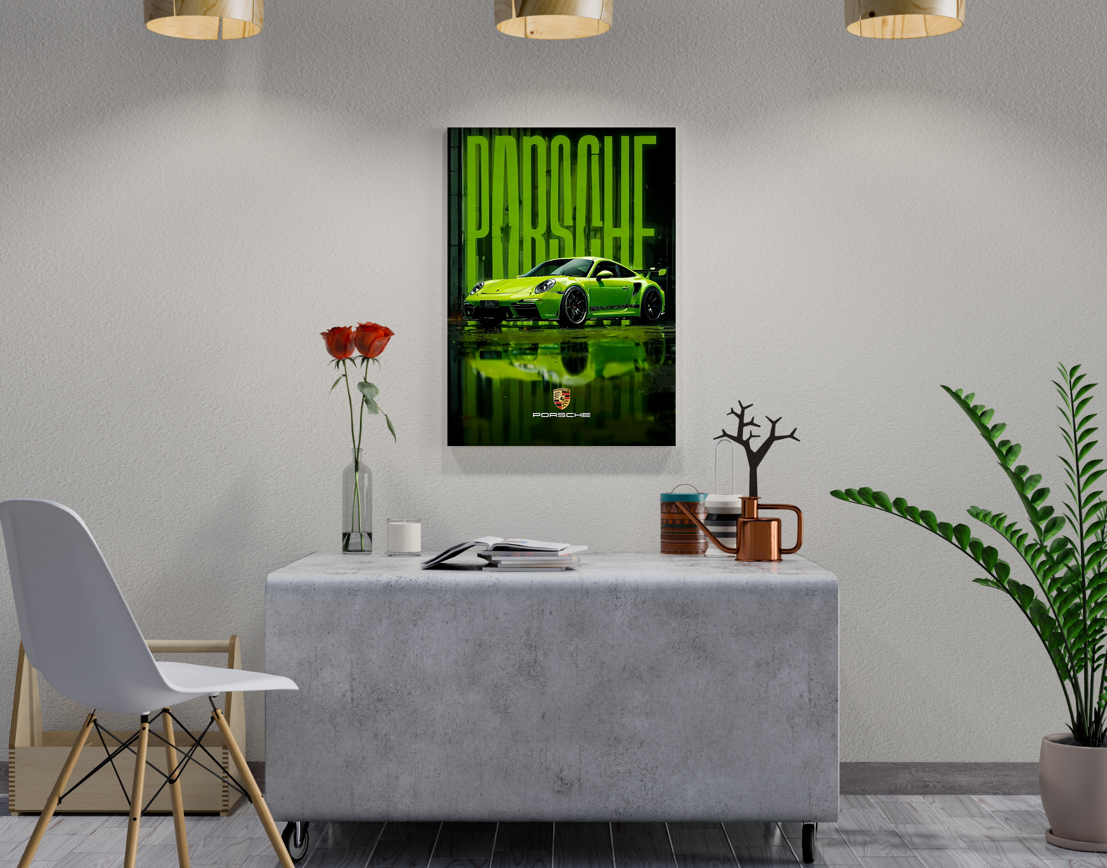 "GREEN PORSCHE 911"- Shiny & Sturdy Metallic Poster  Art That Pops & Sticks