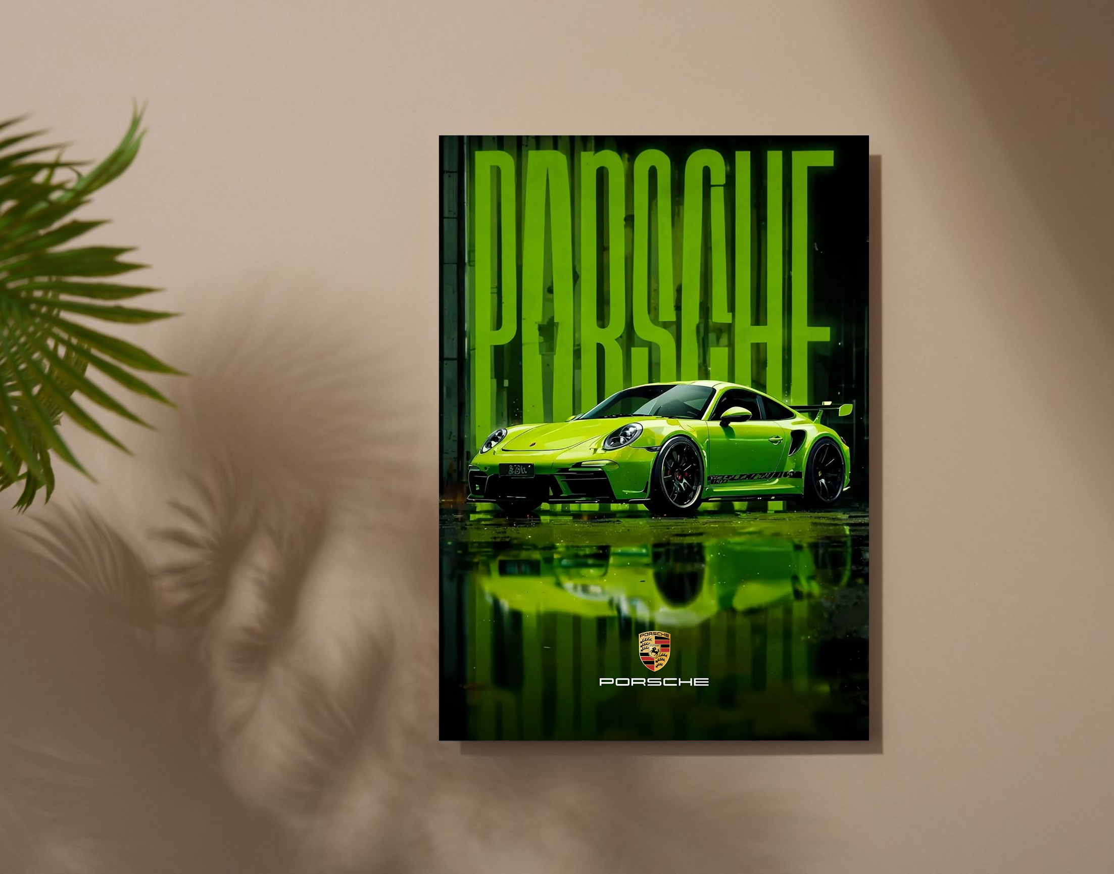 "GREEN PORSCHE 911"- Shiny & Sturdy Metallic Poster  Art That Pops & Sticks