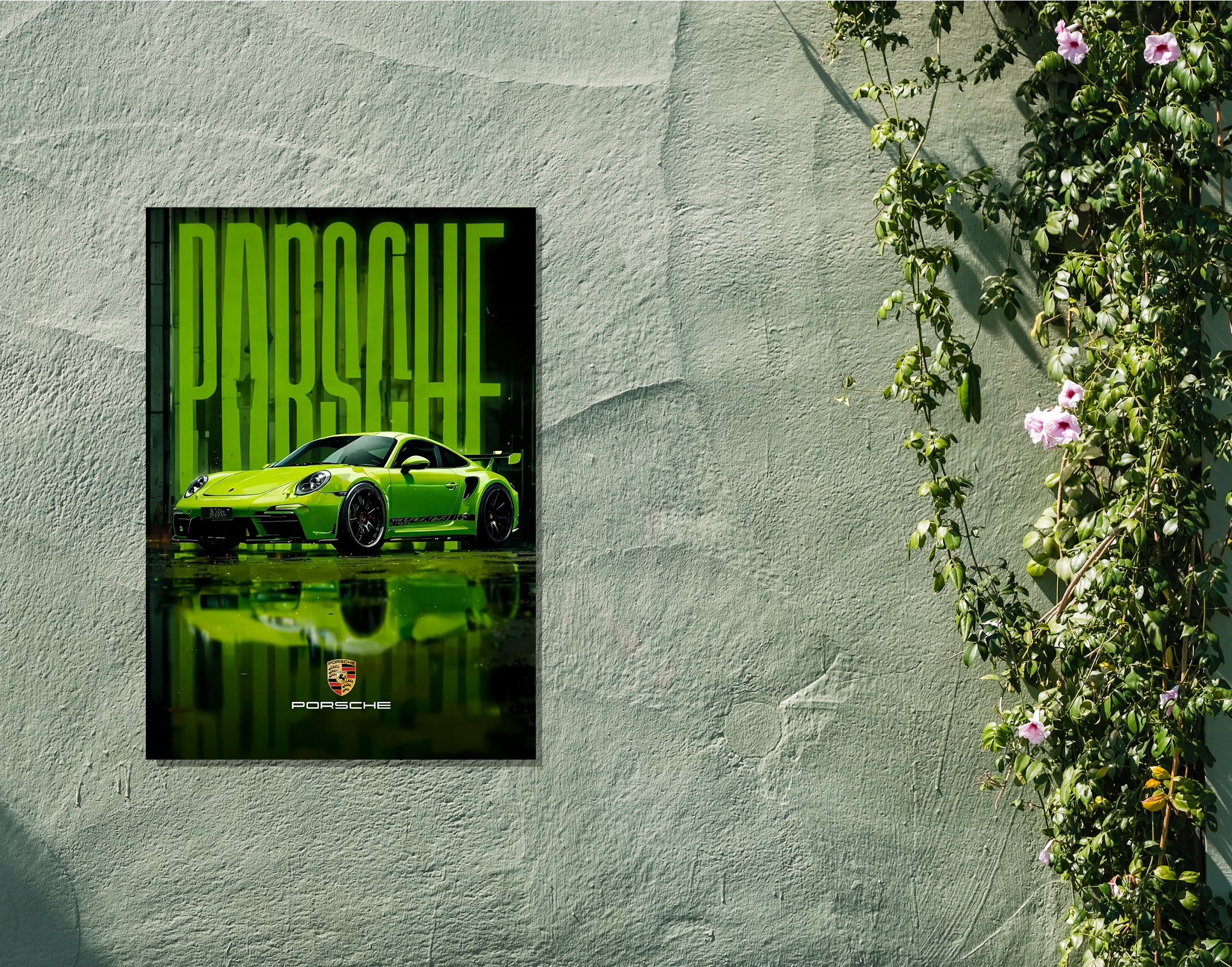 "GREEN PORSCHE 911"- Shiny & Sturdy Metallic Poster  Art That Pops & Sticks