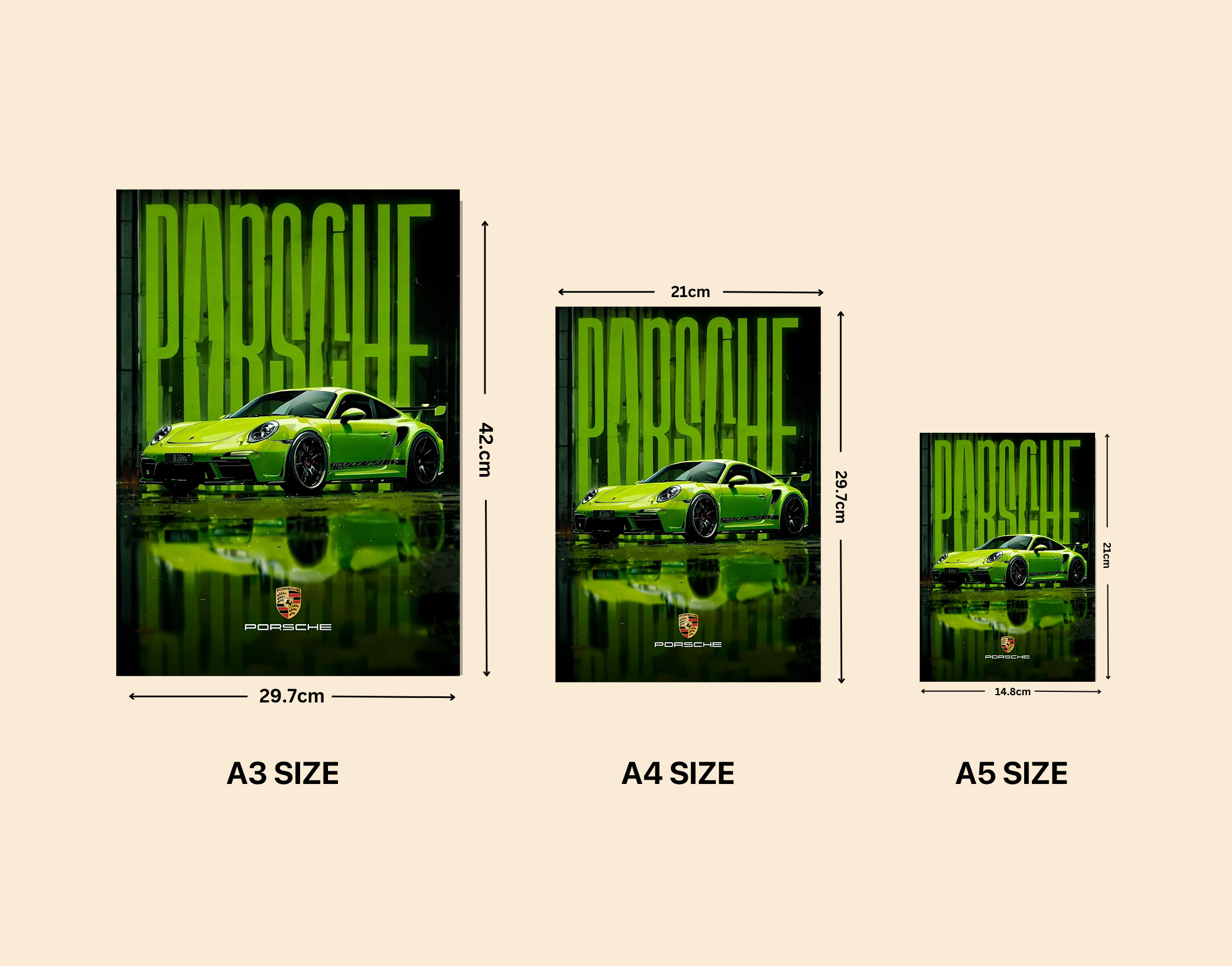 "GREEN PORSCHE 911"- Shiny & Sturdy Metallic Poster  Art That Pops & Sticks