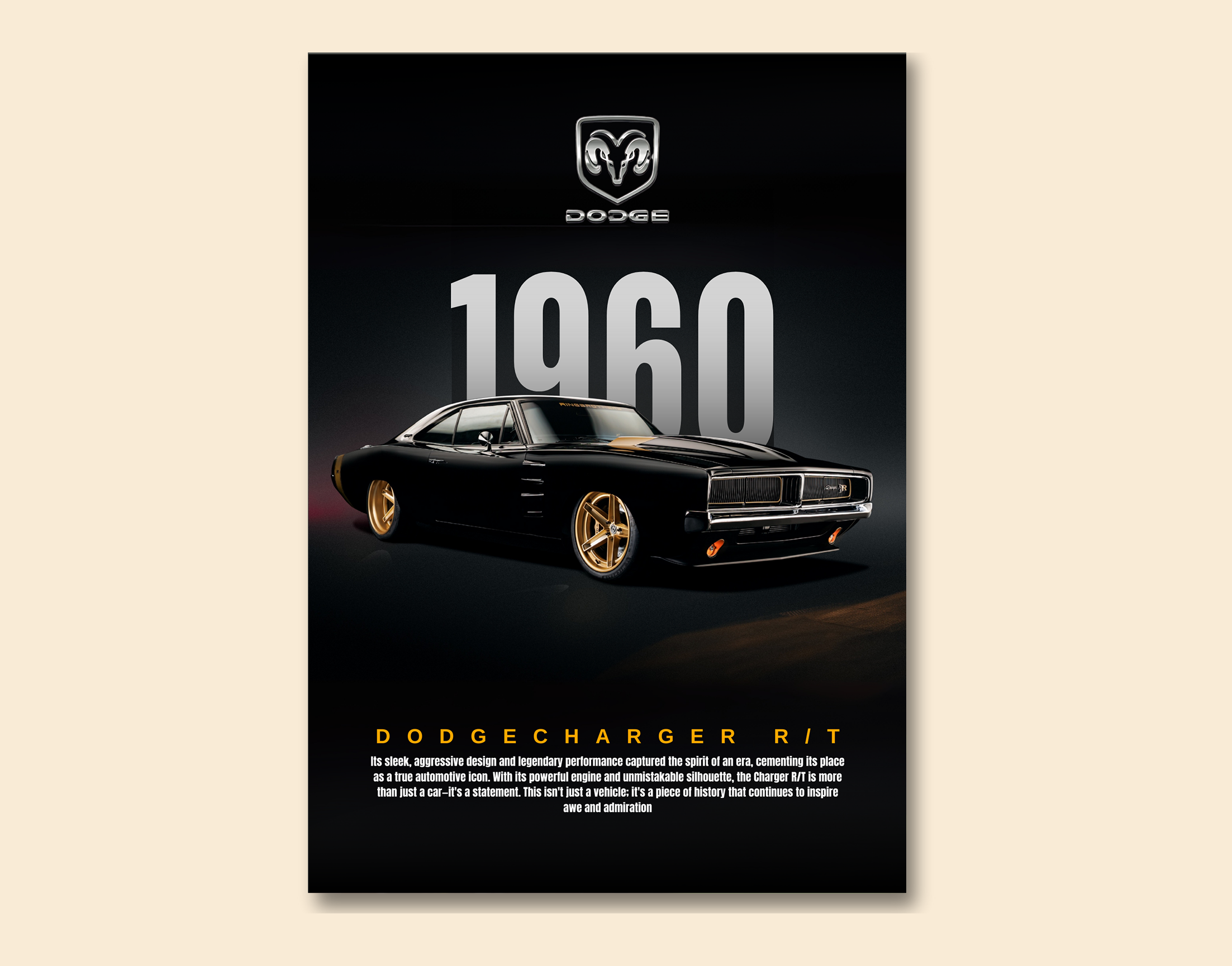 "1960 - DODGE CHARGER MODEL"- Shiny & Sturdy Metallic Poster  Art That Pops & Sticks