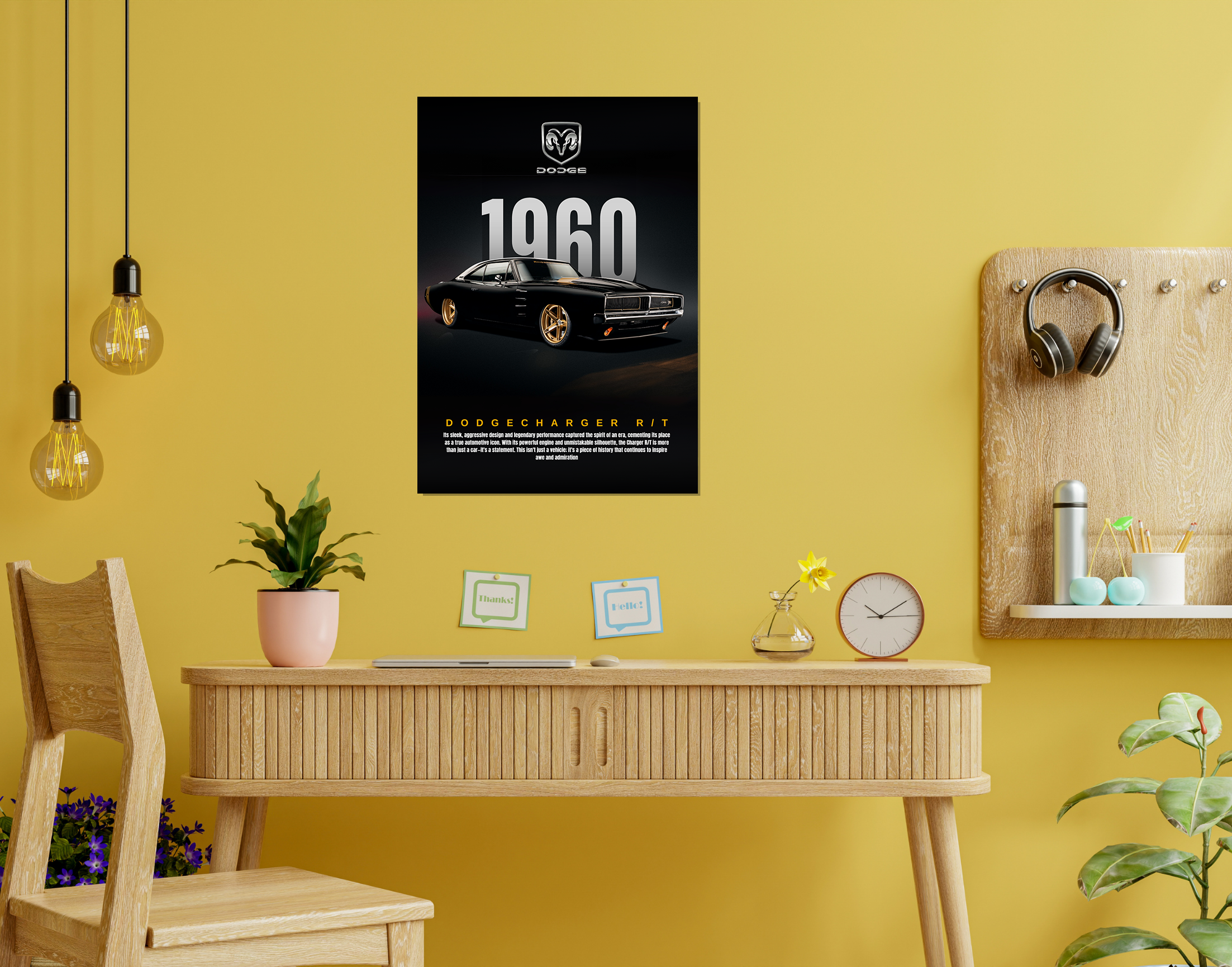 "1960 - DODGE CHARGER MODEL"- Shiny & Sturdy Metallic Poster  Art That Pops & Sticks