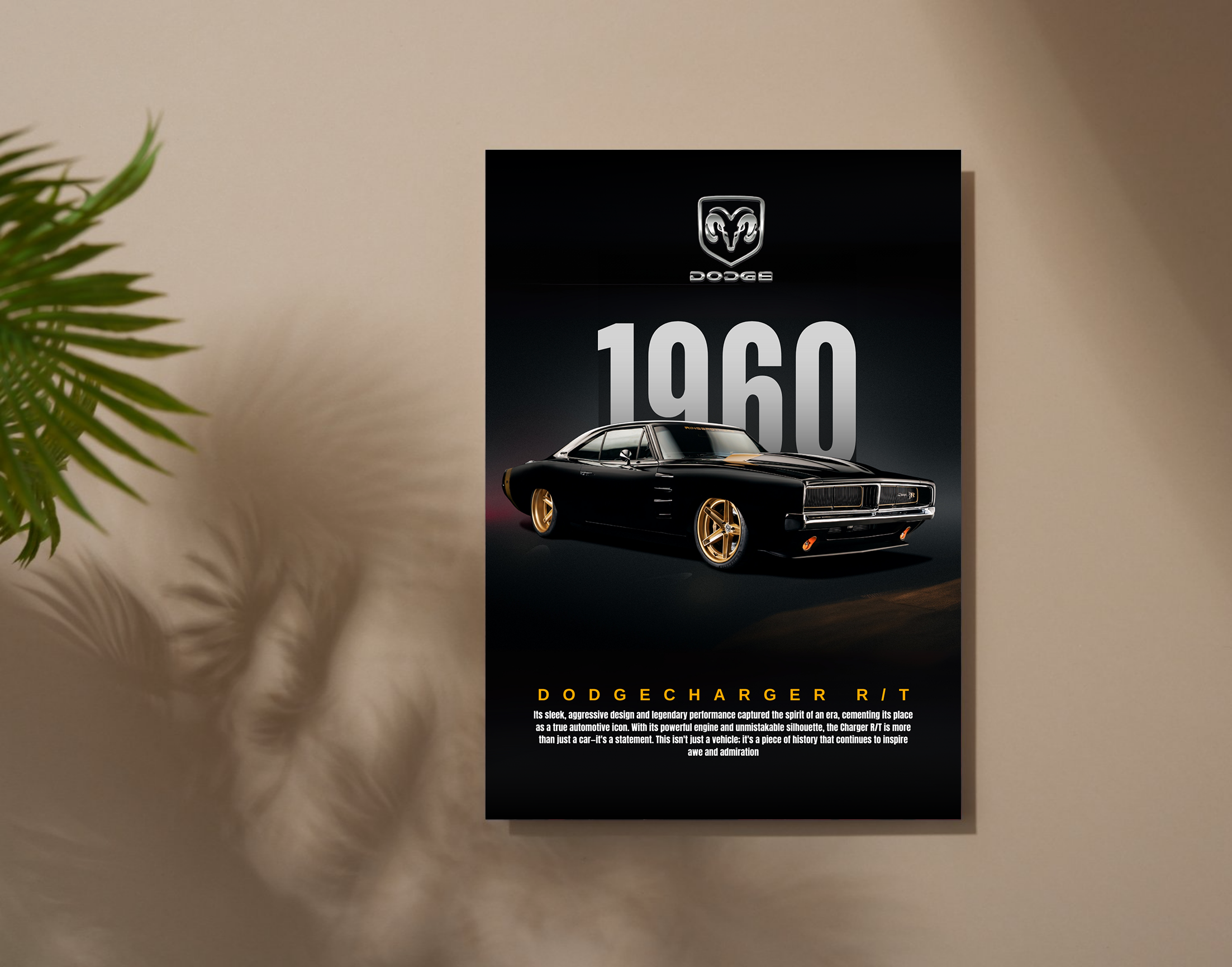 "1960 - DODGE CHARGER MODEL"- Shiny & Sturdy Metallic Poster  Art That Pops & Sticks