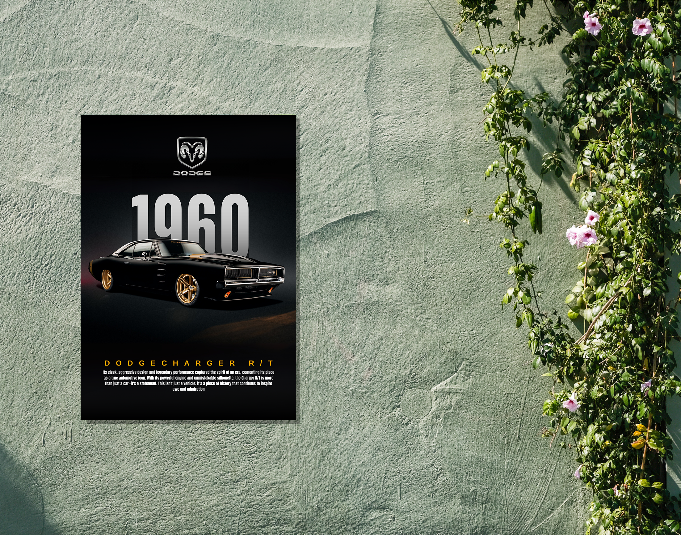 "1960 - DODGE CHARGER MODEL"- Shiny & Sturdy Metallic Poster  Art That Pops & Sticks