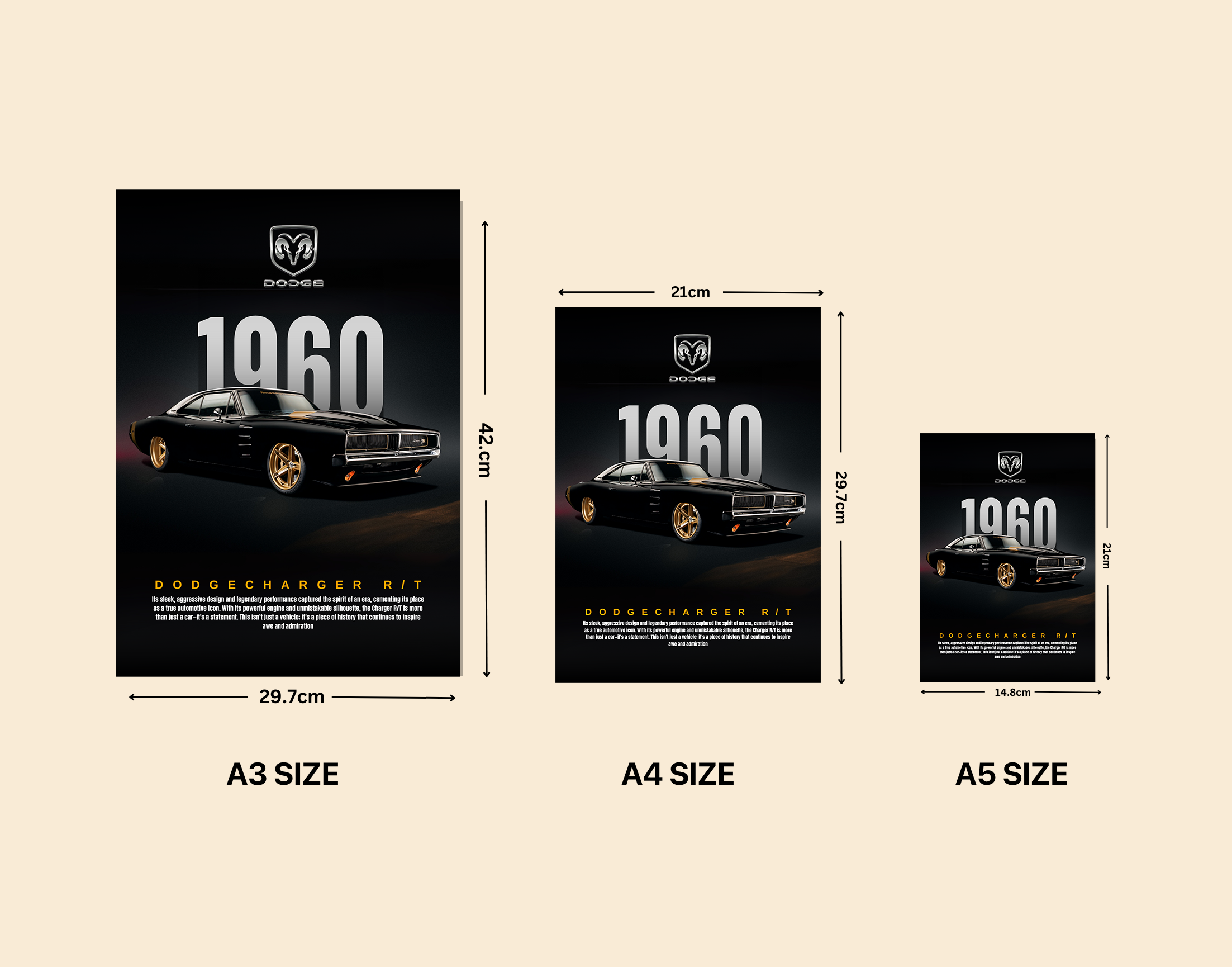 "1960 - DODGE CHARGER MODEL"- Shiny & Sturdy Metallic Poster  Art That Pops & Sticks