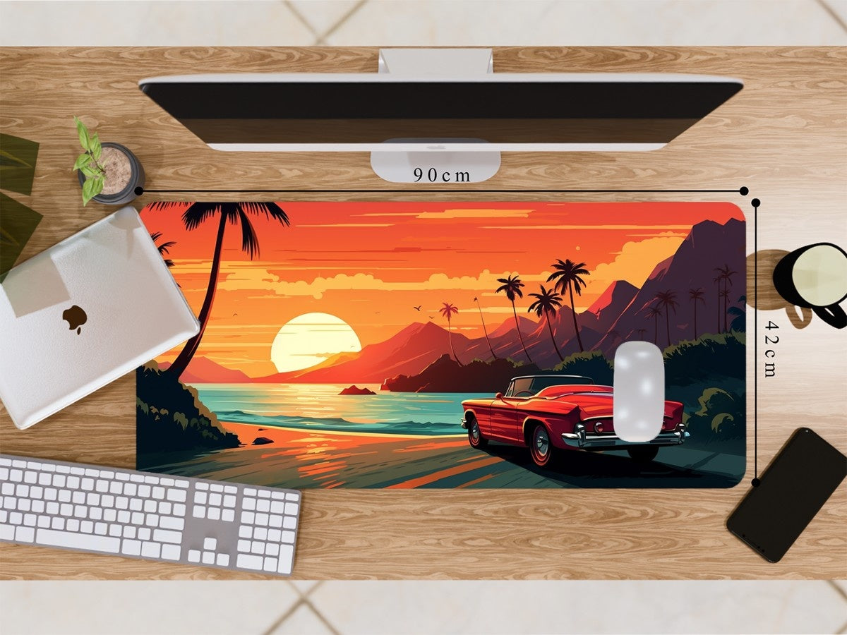 "CLASSIC RED CAR TROPICAL SUNSET DRIVE" Gaming Mousepad Elevate Your Gaming Experience