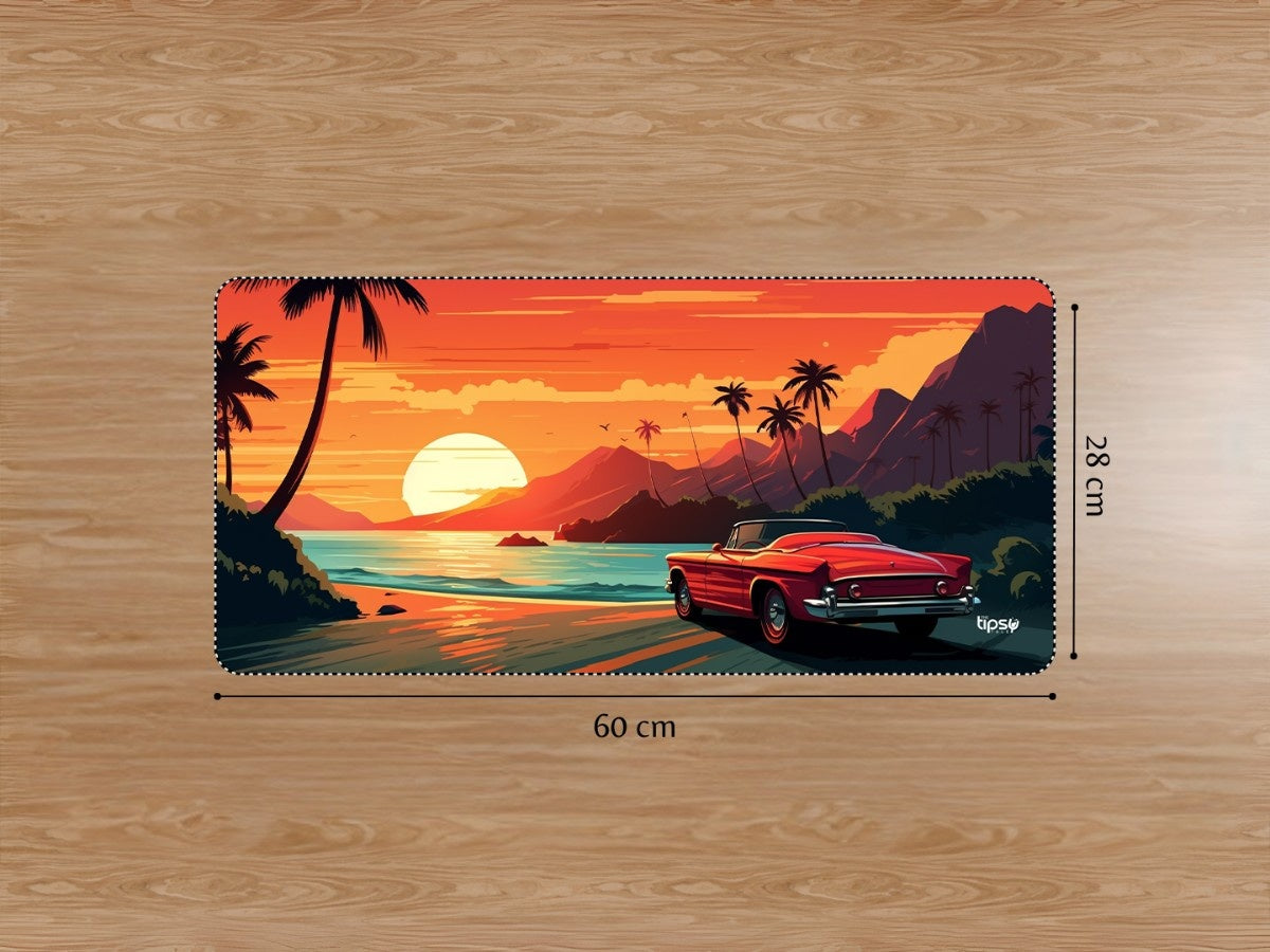 "CLASSIC RED CAR TROPICAL SUNSET DRIVE" Gaming Mousepad Elevate Your Gaming Experience