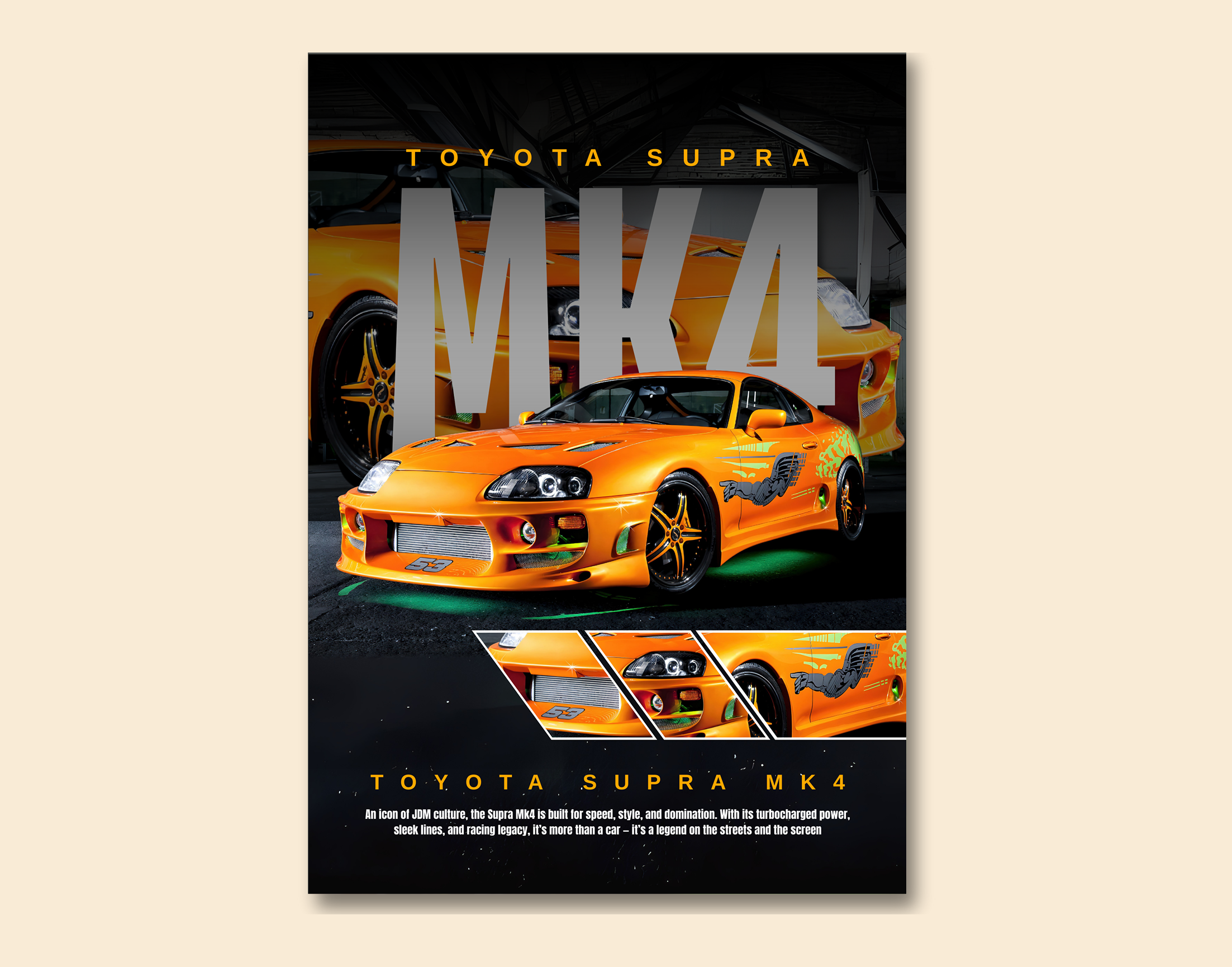 "MK4 TOYOTA SUPRA"- Shiny & Sturdy Metallic Poster  Art That Pops & Sticks