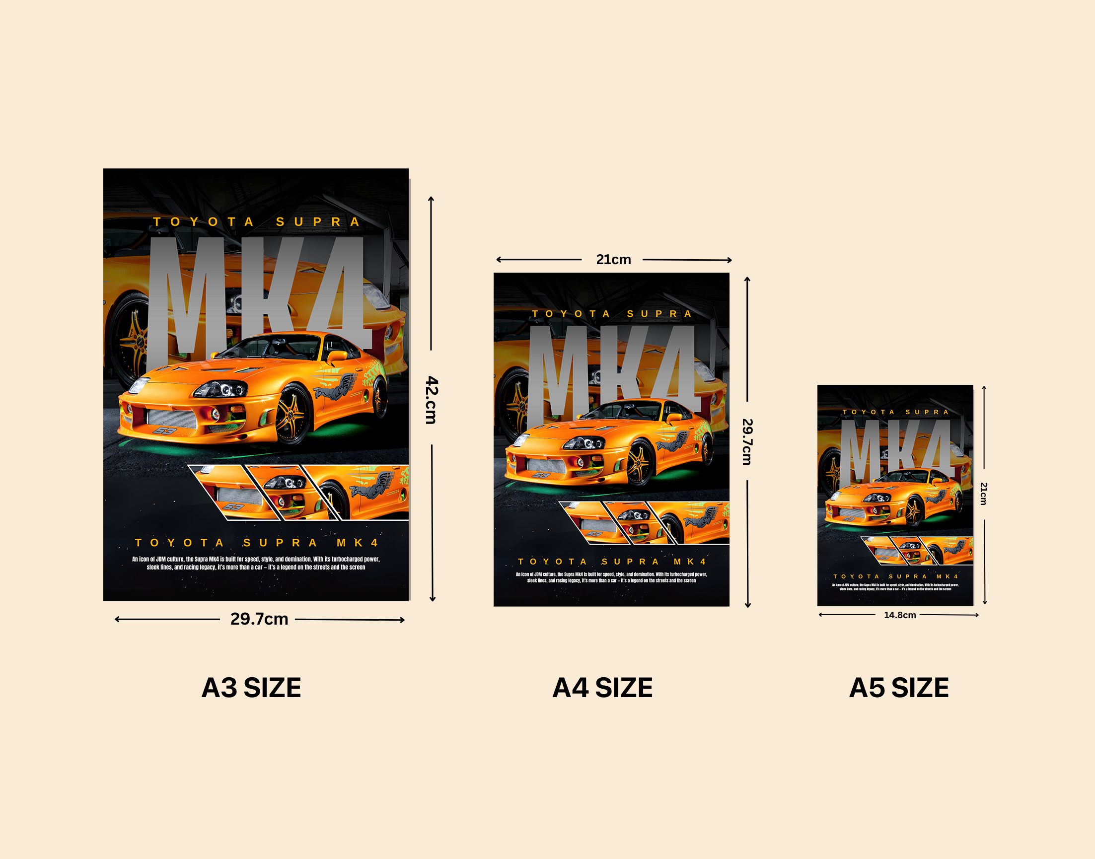 "MK4 TOYOTA SUPRA"- Shiny & Sturdy Metallic Poster  Art That Pops & Sticks