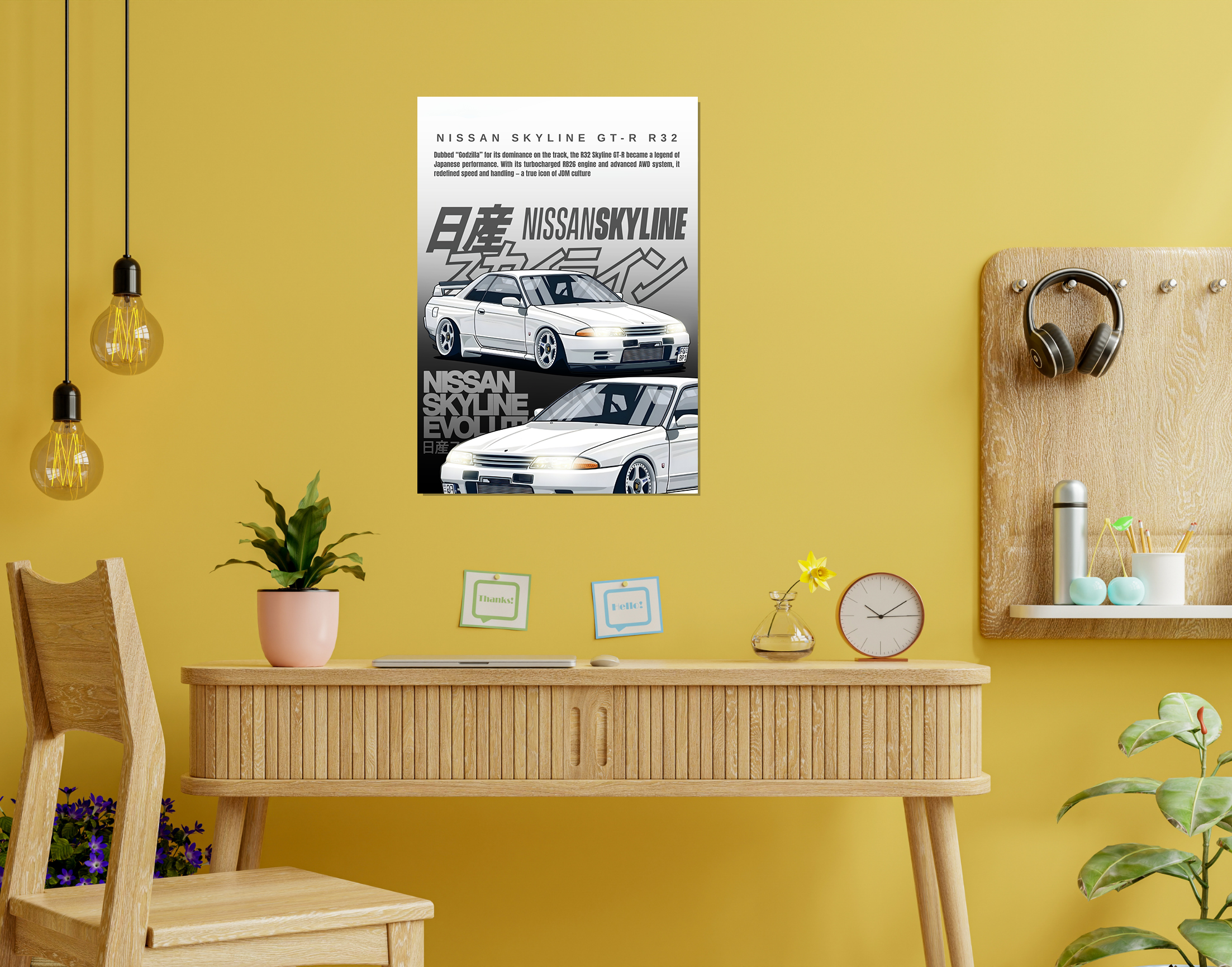 "NISSAN SKYLINE GT-R R32"- Shiny & Sturdy Metallic Poster  Art That Pops & Sticks