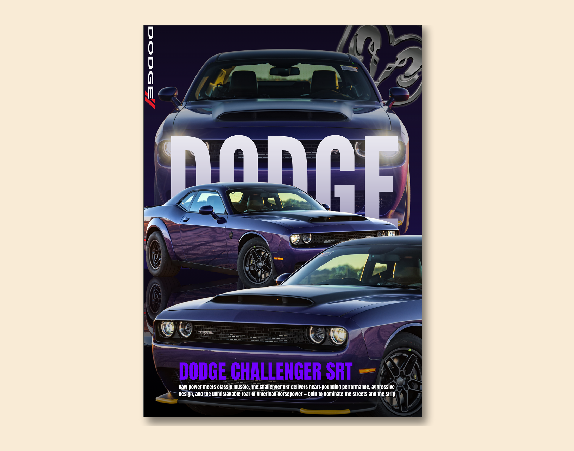 "CHALLENGER SRT - DODGE"- Shiny & Sturdy Metallic Poster  Art That Pops & Sticks