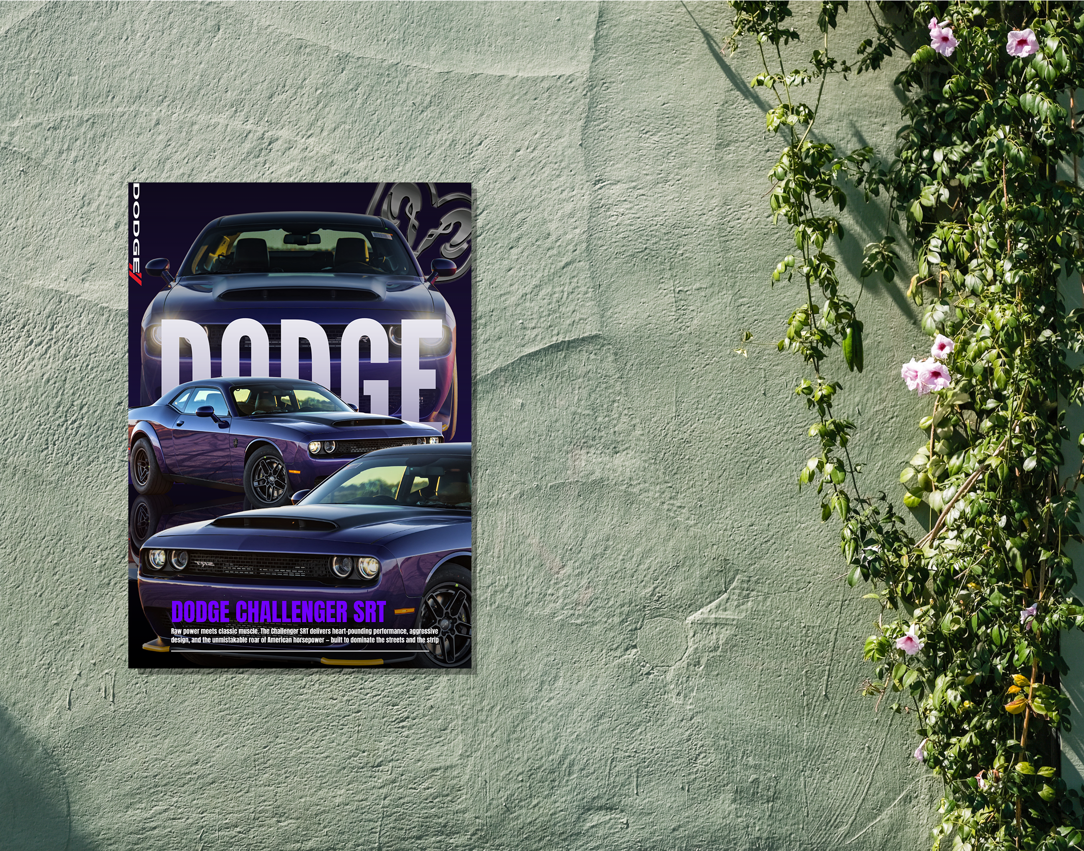 "CHALLENGER SRT - DODGE"- Shiny & Sturdy Metallic Poster  Art That Pops & Sticks
