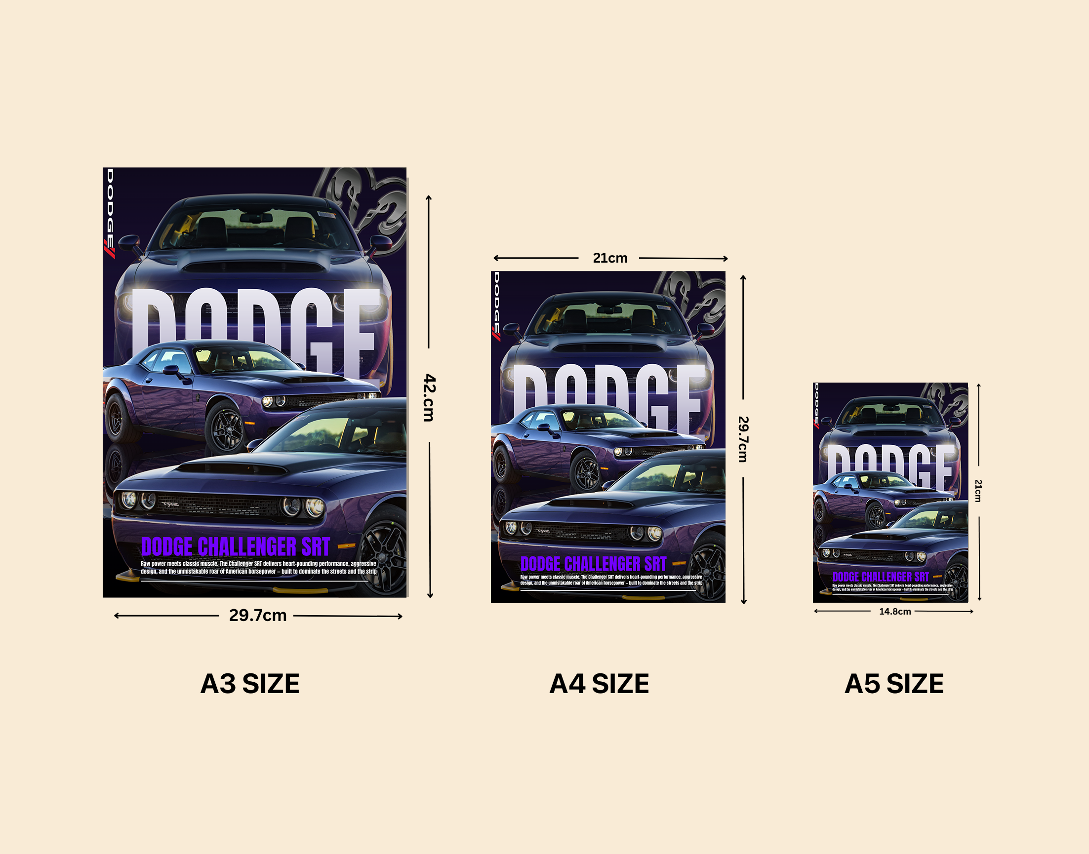 "CHALLENGER SRT - DODGE"- Shiny & Sturdy Metallic Poster  Art That Pops & Sticks
