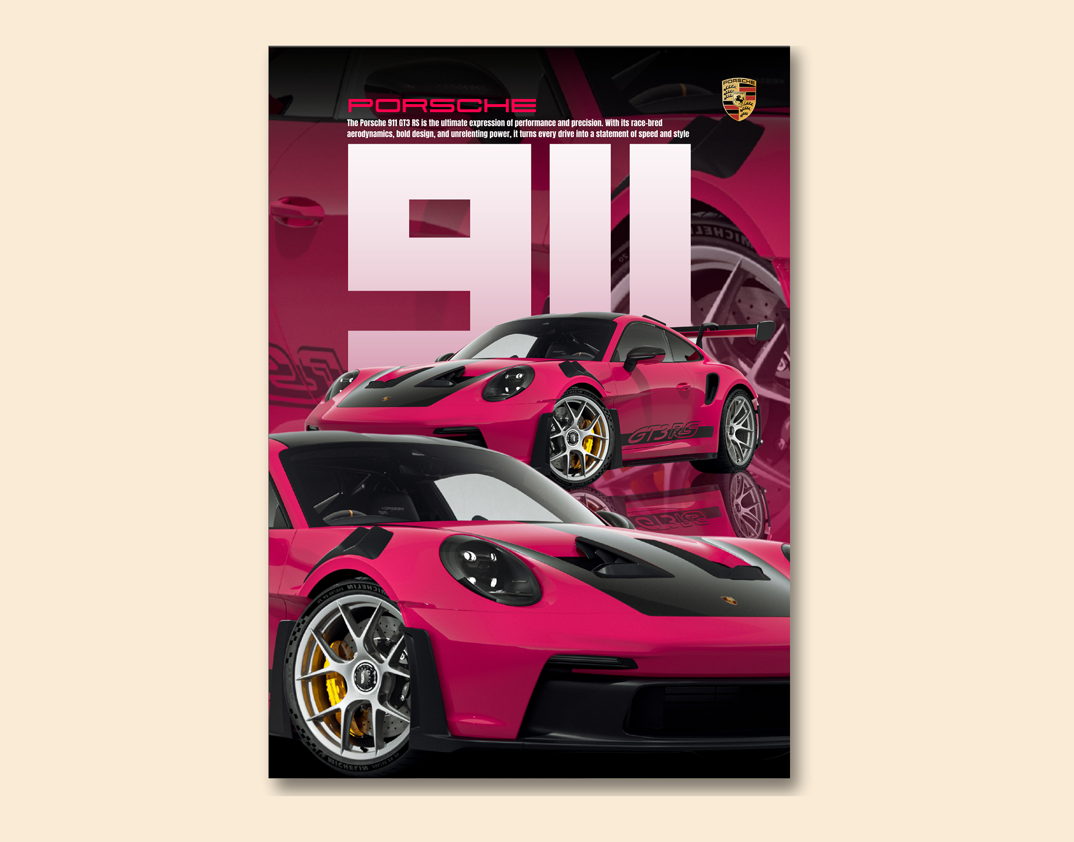 "PORSCHE GT3 - STATEMENT OF SPEED"- Shiny & Sturdy Metallic Poster  Art That Pops & Sticks