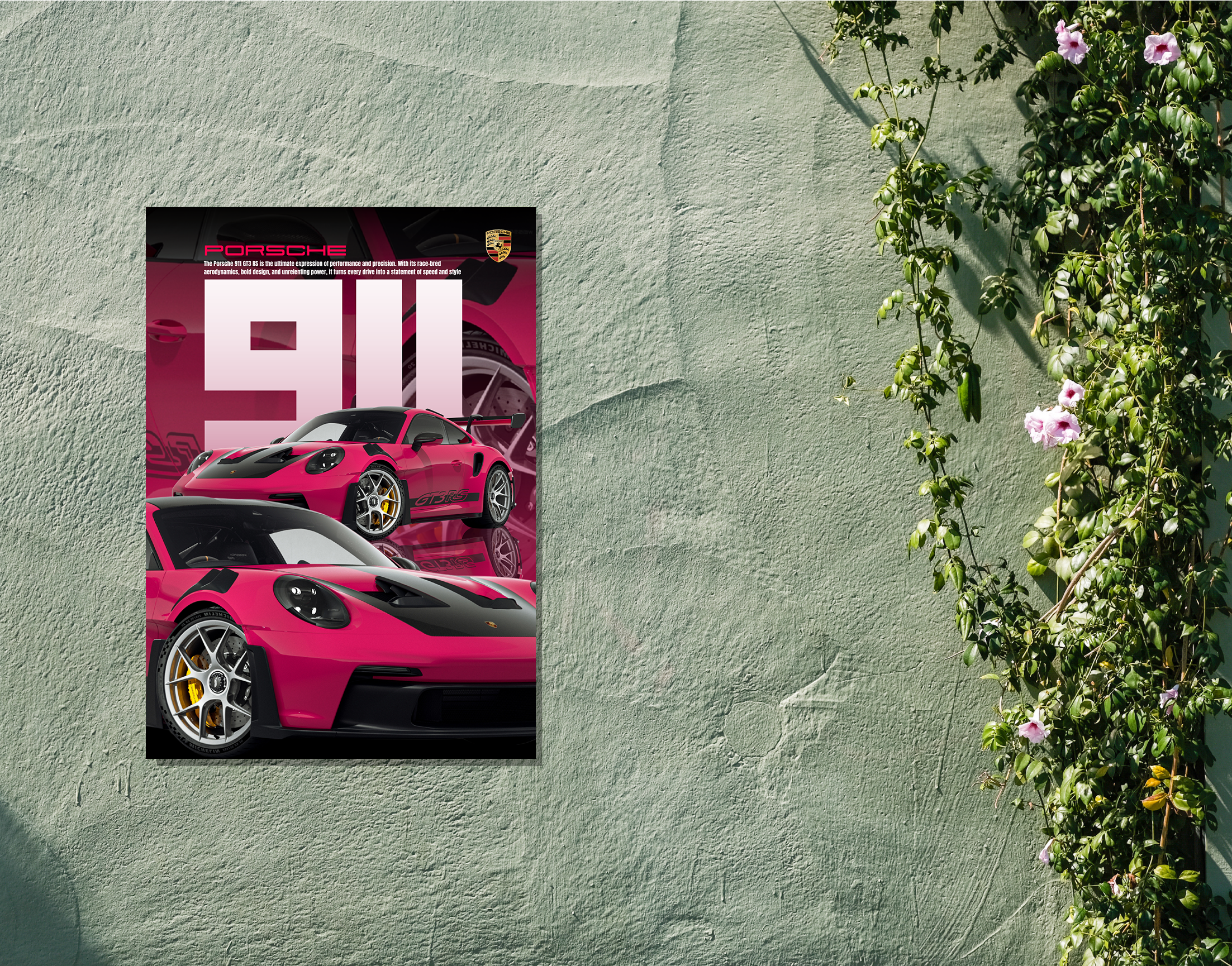 "PORSCHE GT3 - STATEMENT OF SPEED"- Shiny & Sturdy Metallic Poster  Art That Pops & Sticks