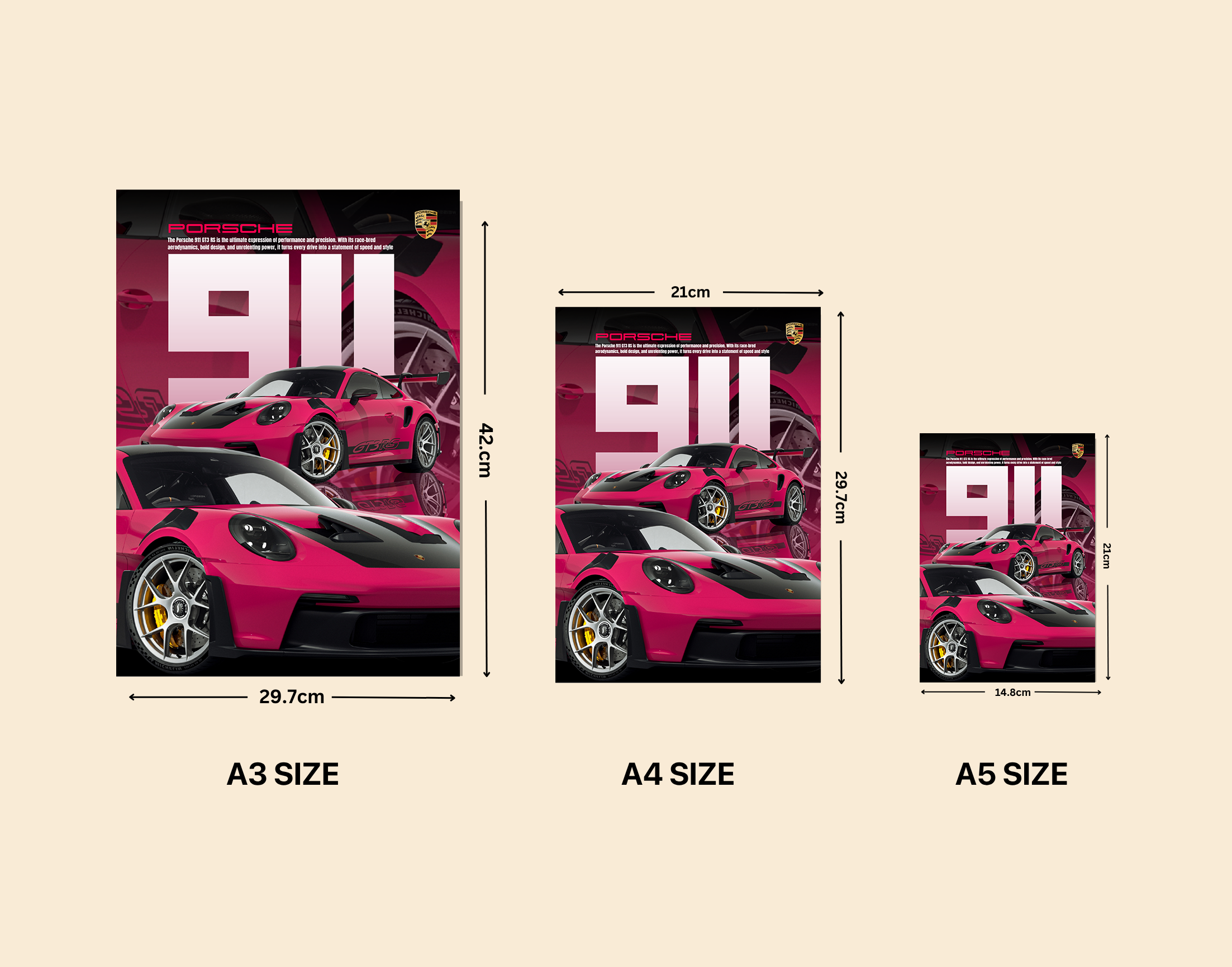 "PORSCHE GT3 - STATEMENT OF SPEED"- Shiny & Sturdy Metallic Poster  Art That Pops & Sticks