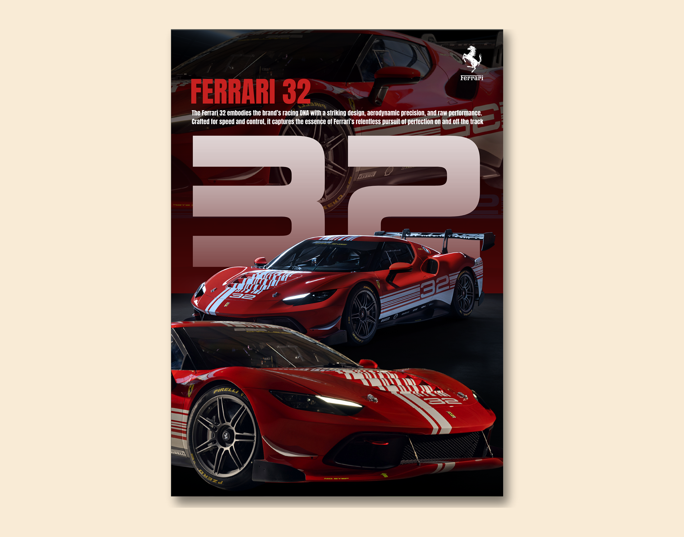 "FERRARI 32"- Shiny & Sturdy Metallic Poster  Art That Pops & Sticks