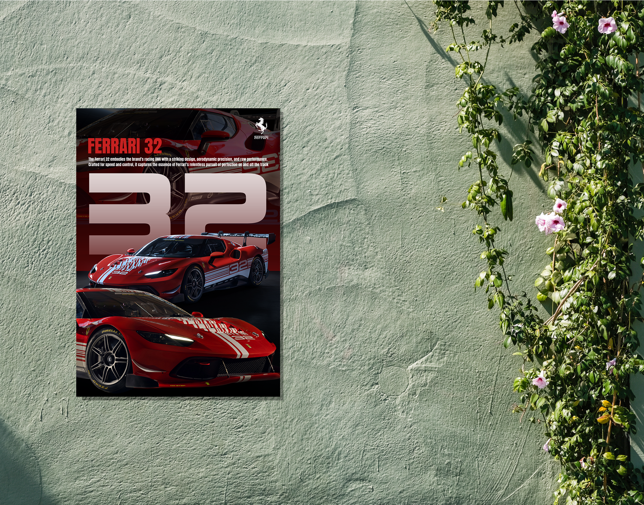 "FERRARI 32"- Shiny & Sturdy Metallic Poster  Art That Pops & Sticks
