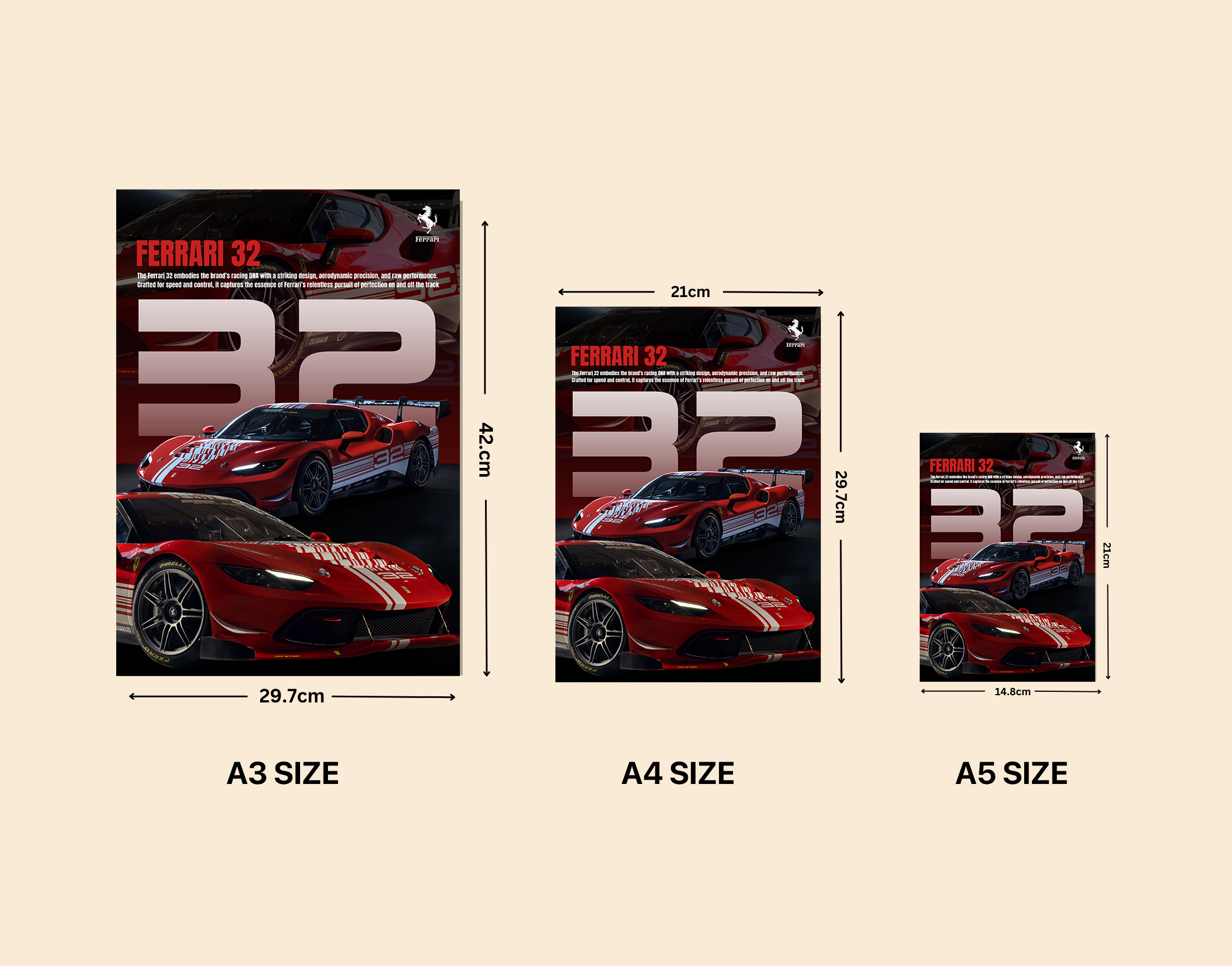 "FERRARI 32"- Shiny & Sturdy Metallic Poster  Art That Pops & Sticks
