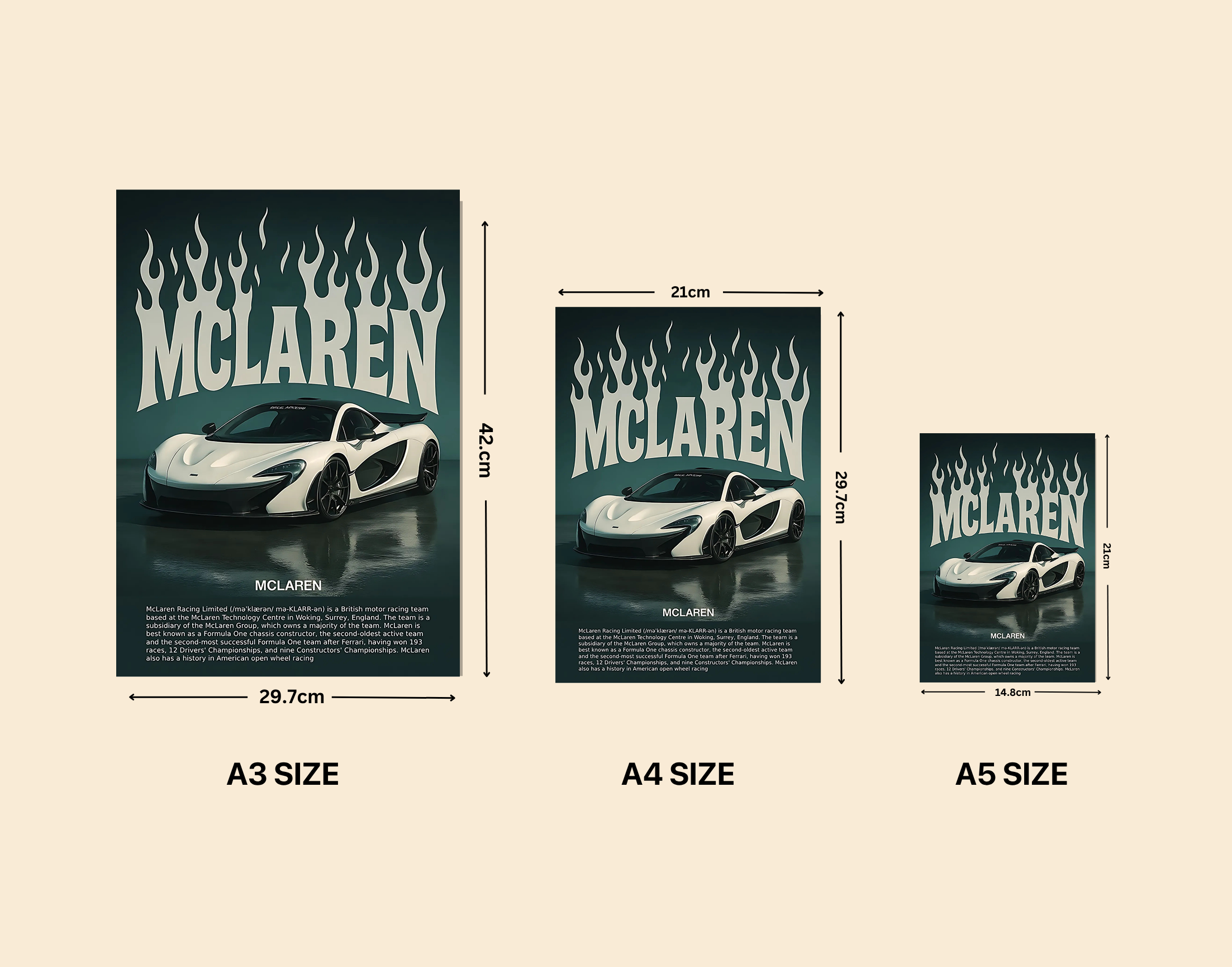 "MCLAREN"- Shiny & Sturdy Metallic Poster  Art That Pops & Sticks