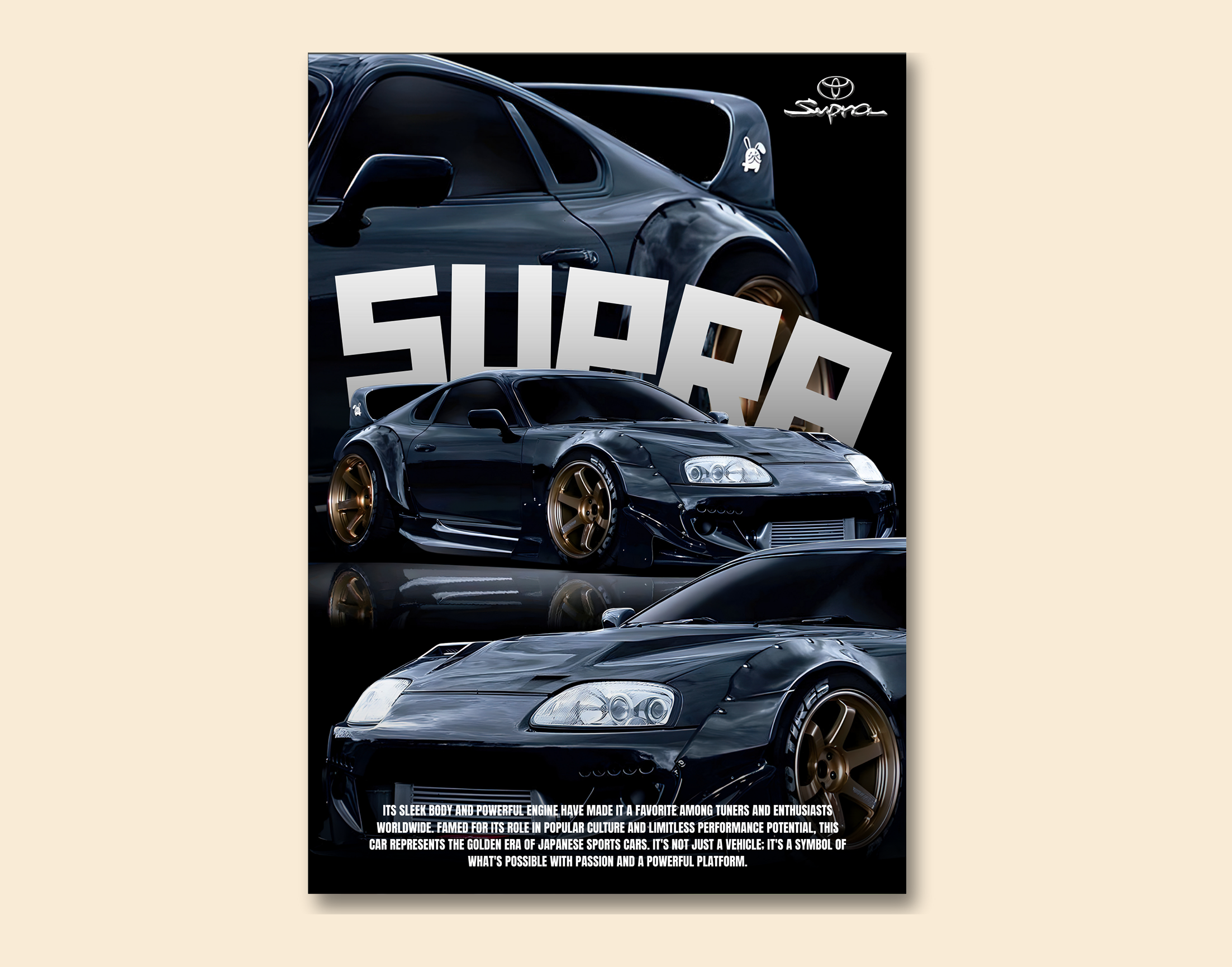 "SUPRA - SPORTS CAR"- Shiny & Sturdy Metallic Poster  Art That Pops & Sticks