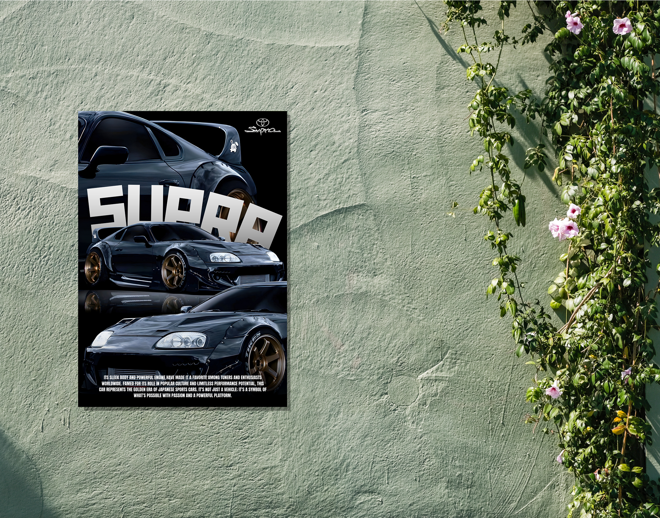 "SUPRA - SPORTS CAR"- Shiny & Sturdy Metallic Poster  Art That Pops & Sticks