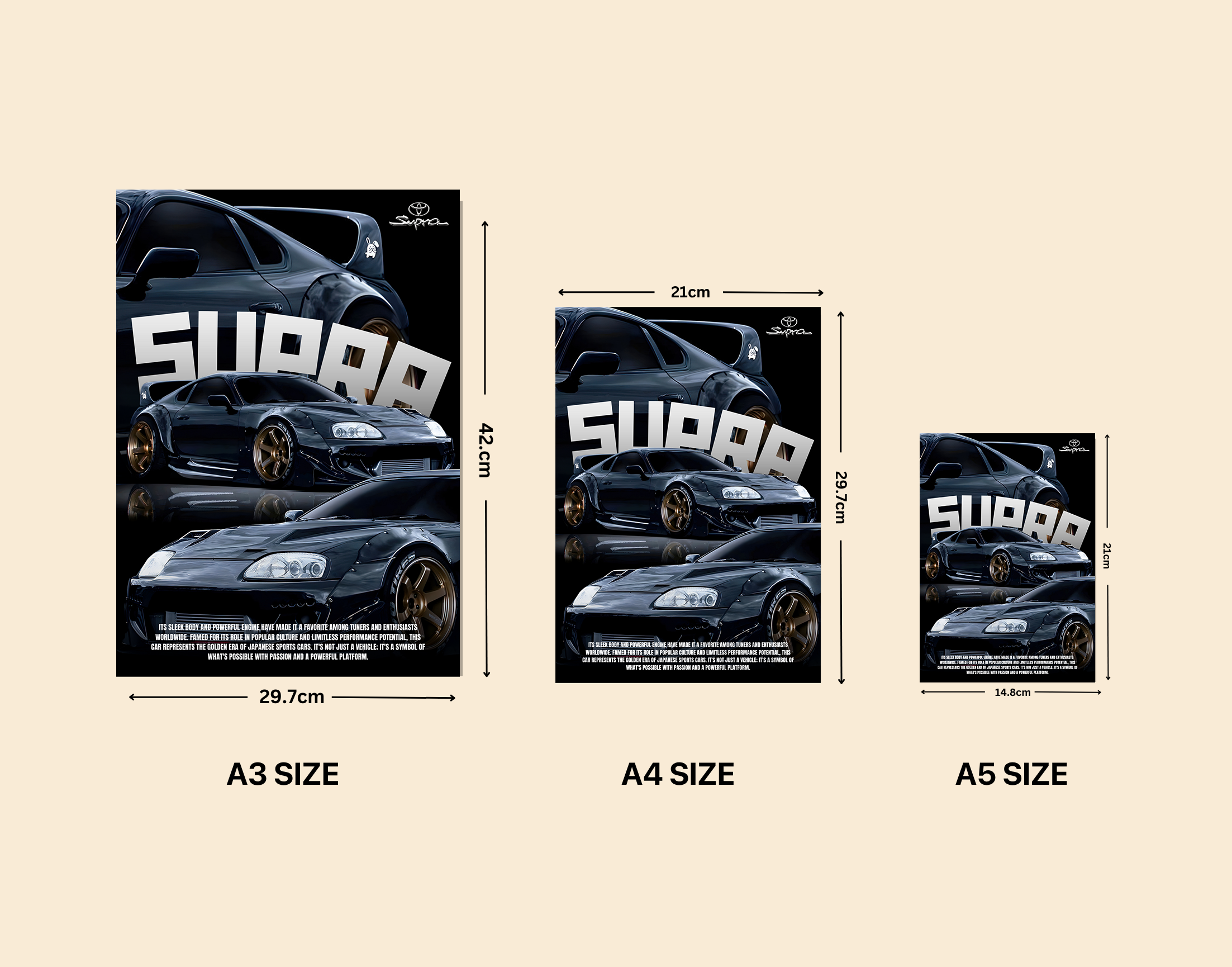 "SUPRA - SPORTS CAR"- Shiny & Sturdy Metallic Poster  Art That Pops & Sticks
