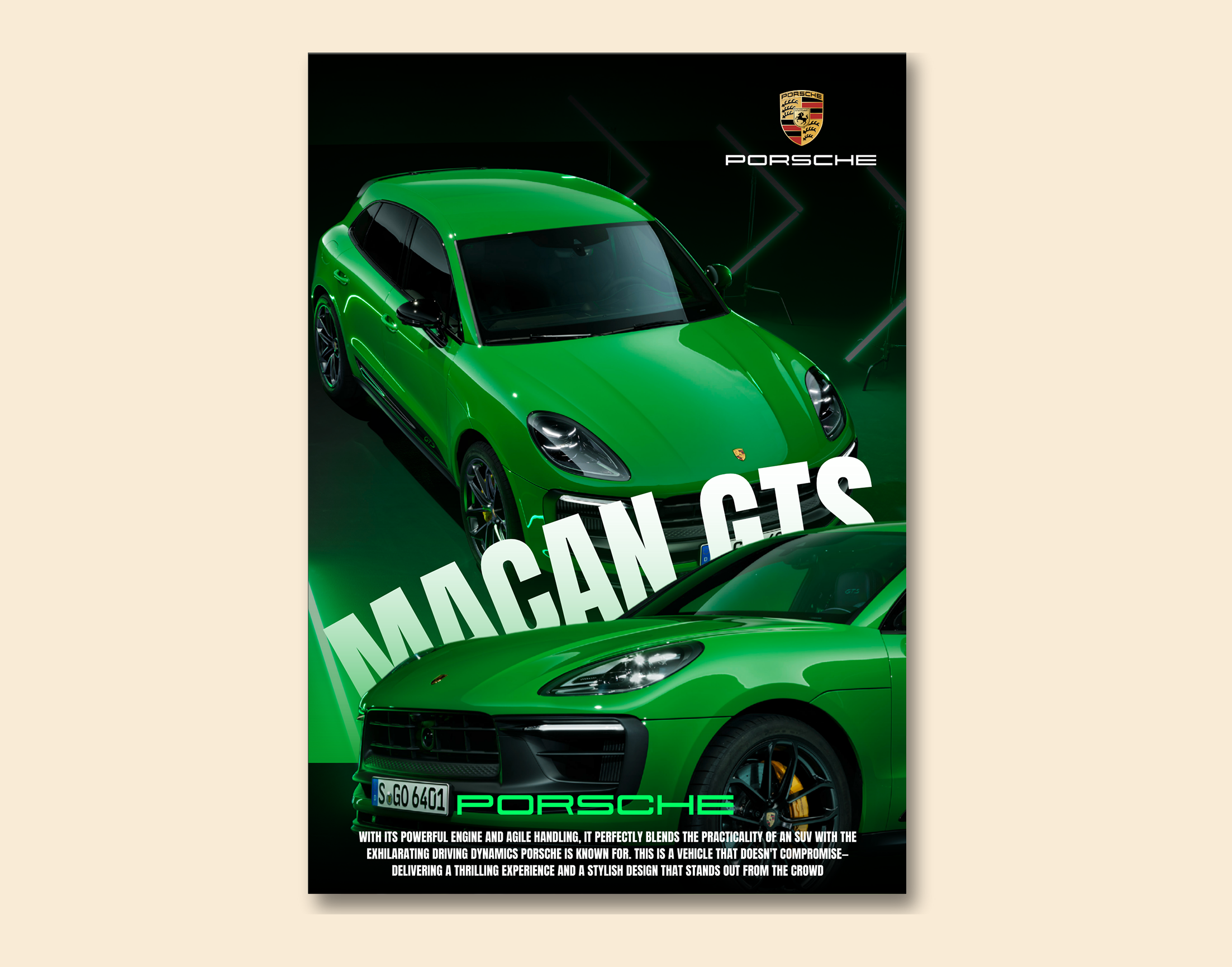 "MACAN GTS - PORSCHE"- Shiny & Sturdy Metallic Poster  Art That Pops & Sticks