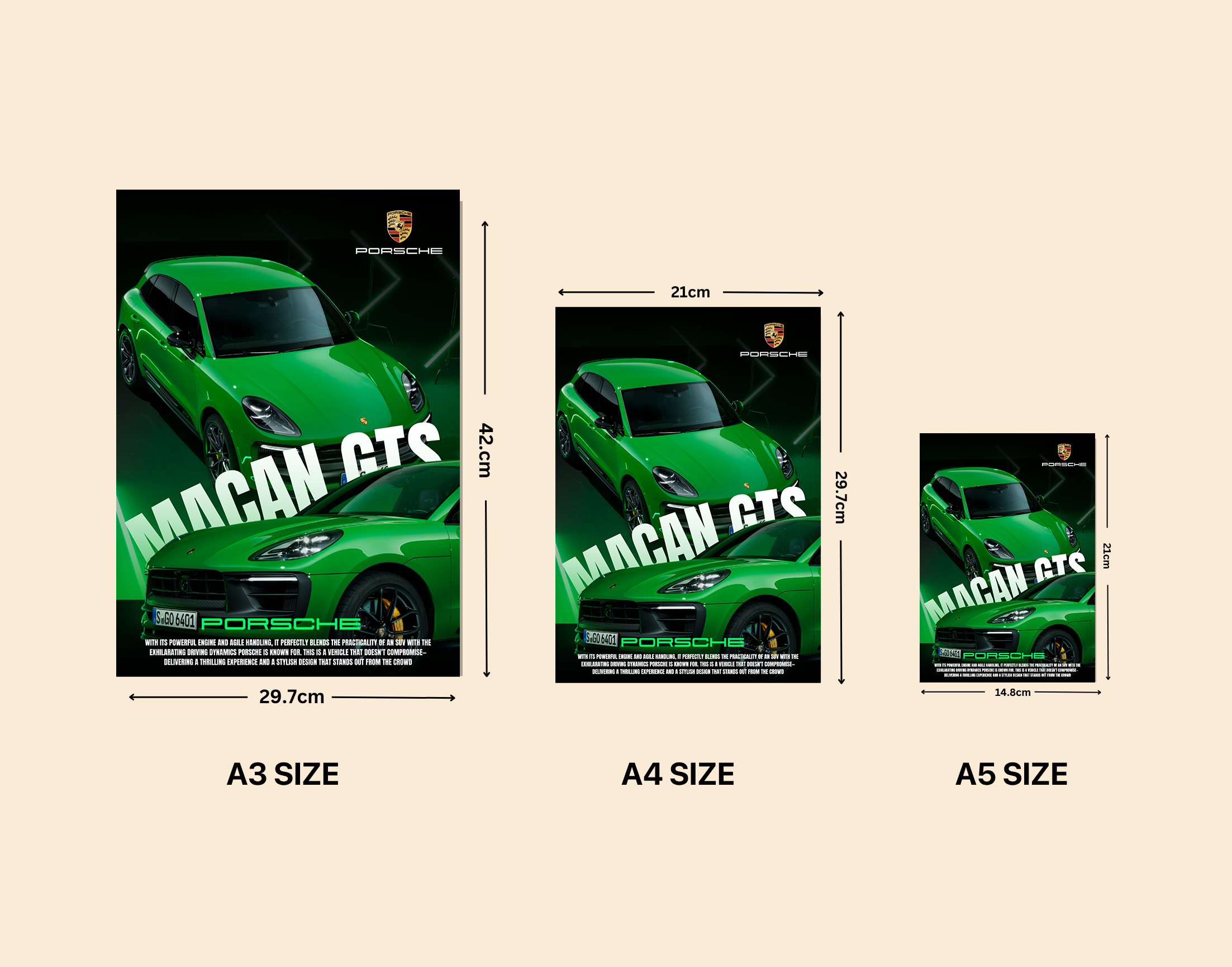 "MACAN GTS - PORSCHE"- Shiny & Sturdy Metallic Poster  Art That Pops & Sticks