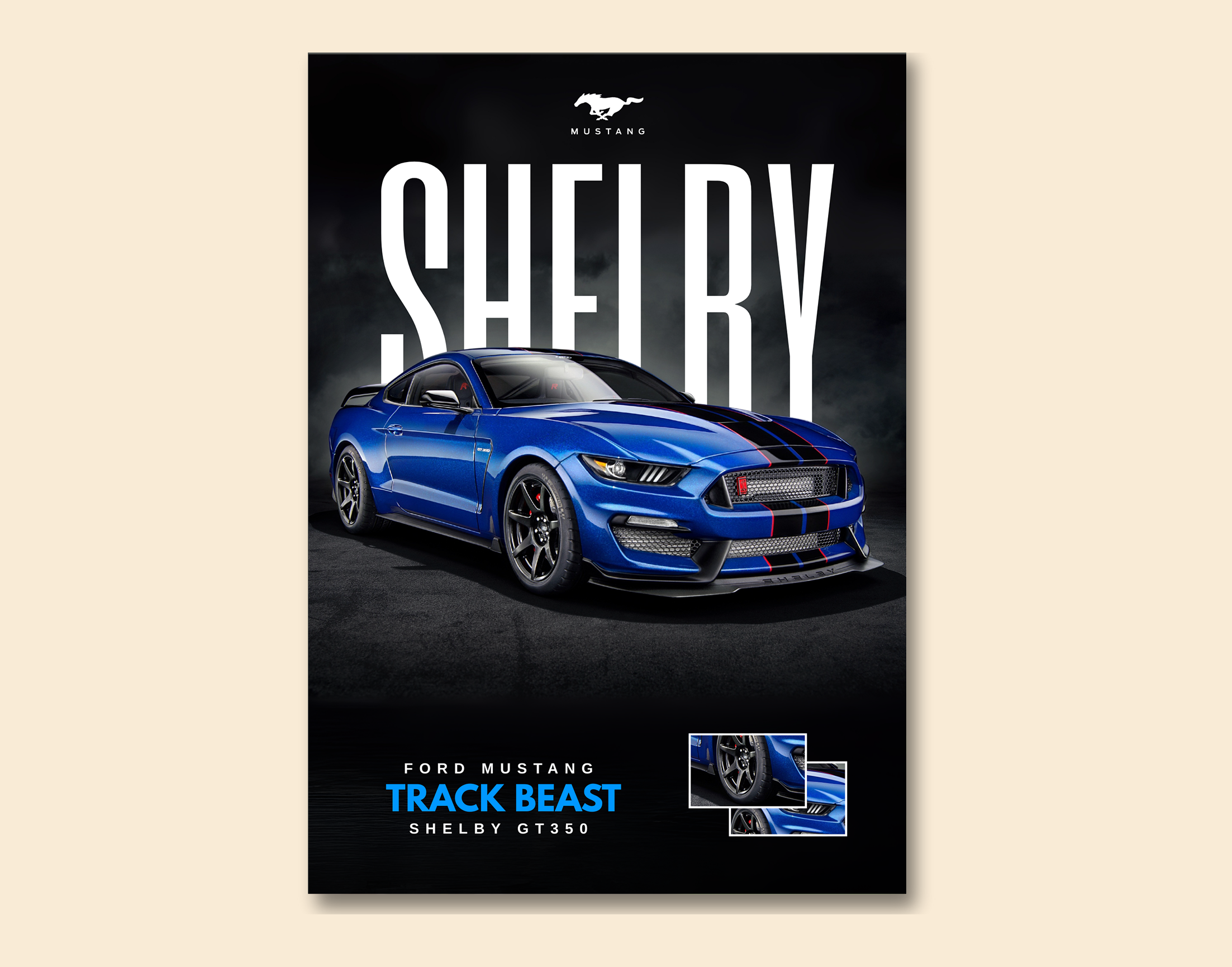 "FORD MUSTANG - TRACK BEAST"- Shiny & Sturdy Metallic Poster  Art That Pops & Sticks