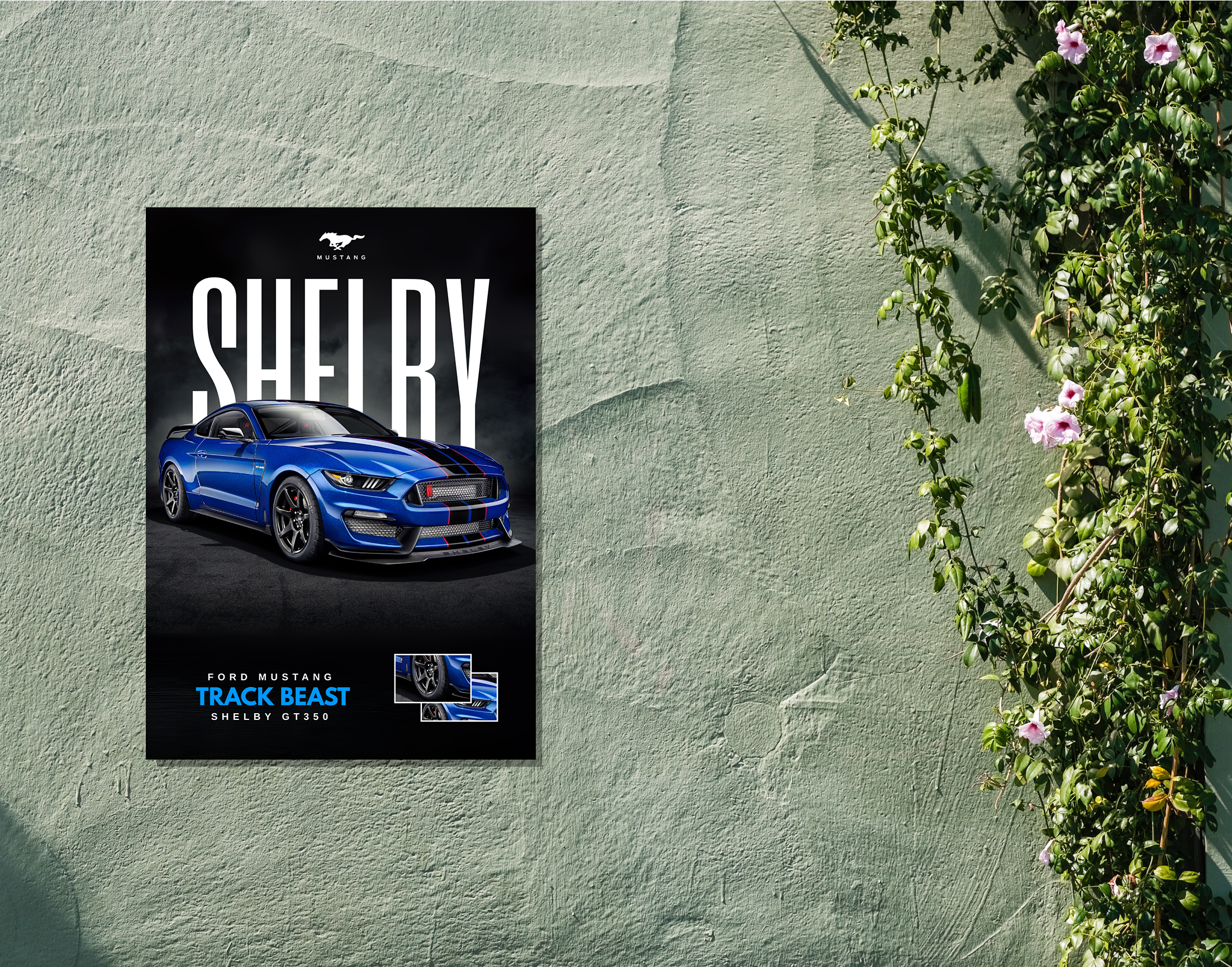 "FORD MUSTANG - TRACK BEAST"- Shiny & Sturdy Metallic Poster  Art That Pops & Sticks