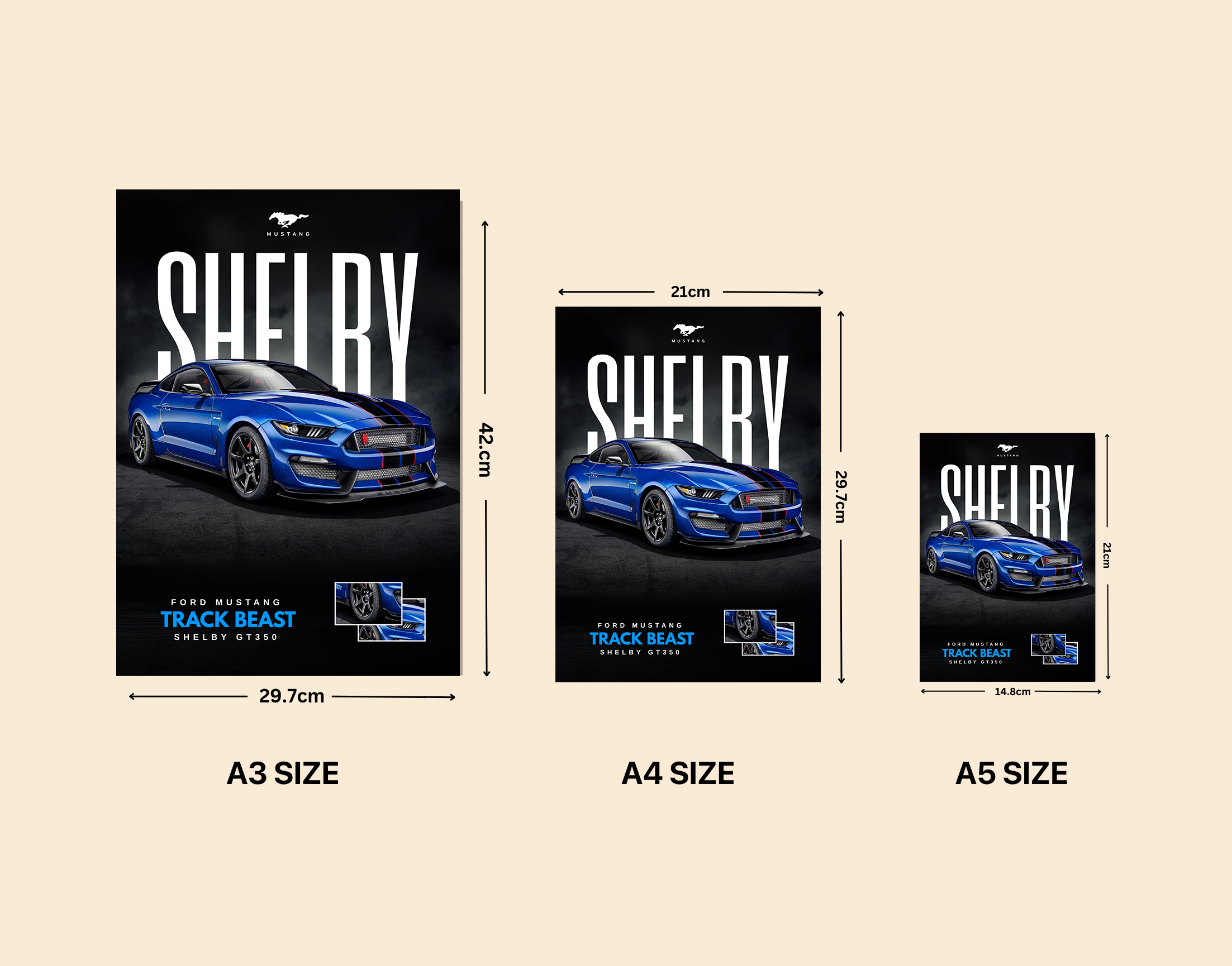 "FORD MUSTANG - TRACK BEAST"- Shiny & Sturdy Metallic Poster  Art That Pops & Sticks
