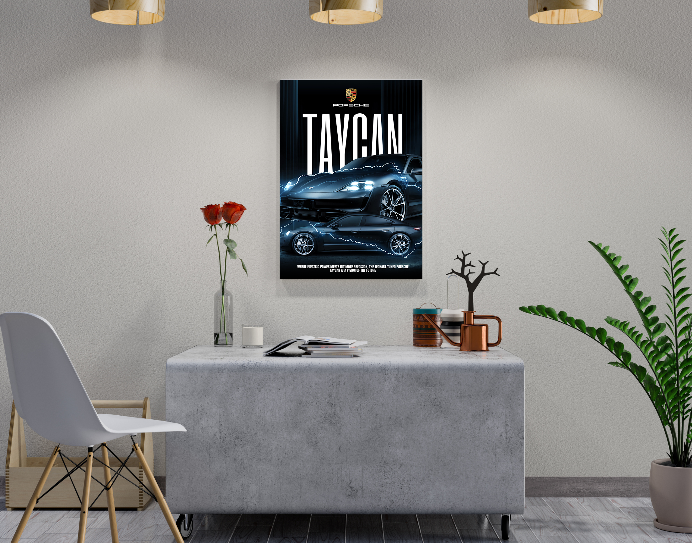 "TAYCAN - PORSCHE"- Shiny & Sturdy Metallic Poster  Art That Pops & Sticks
