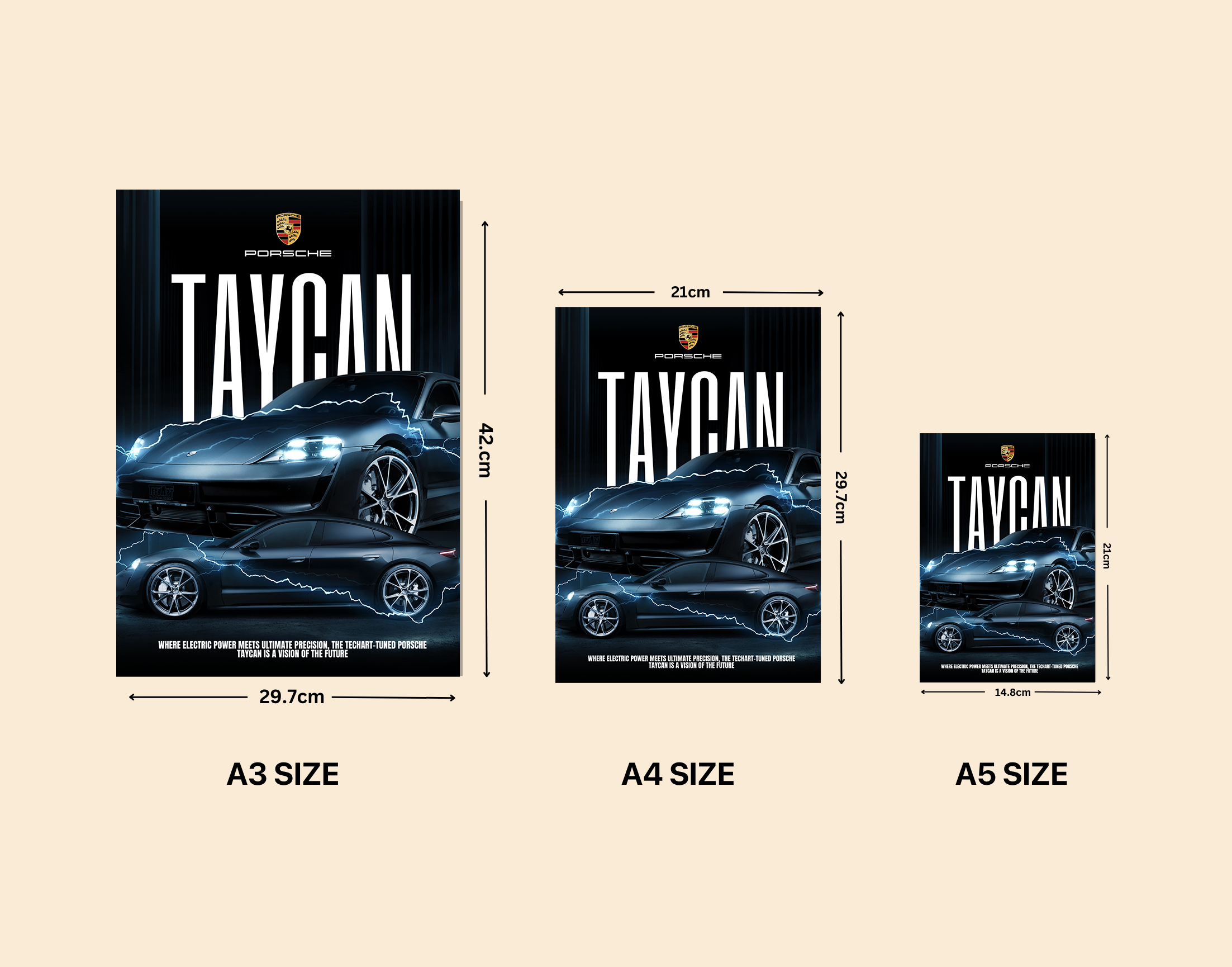 "TAYCAN - PORSCHE"- Shiny & Sturdy Metallic Poster  Art That Pops & Sticks