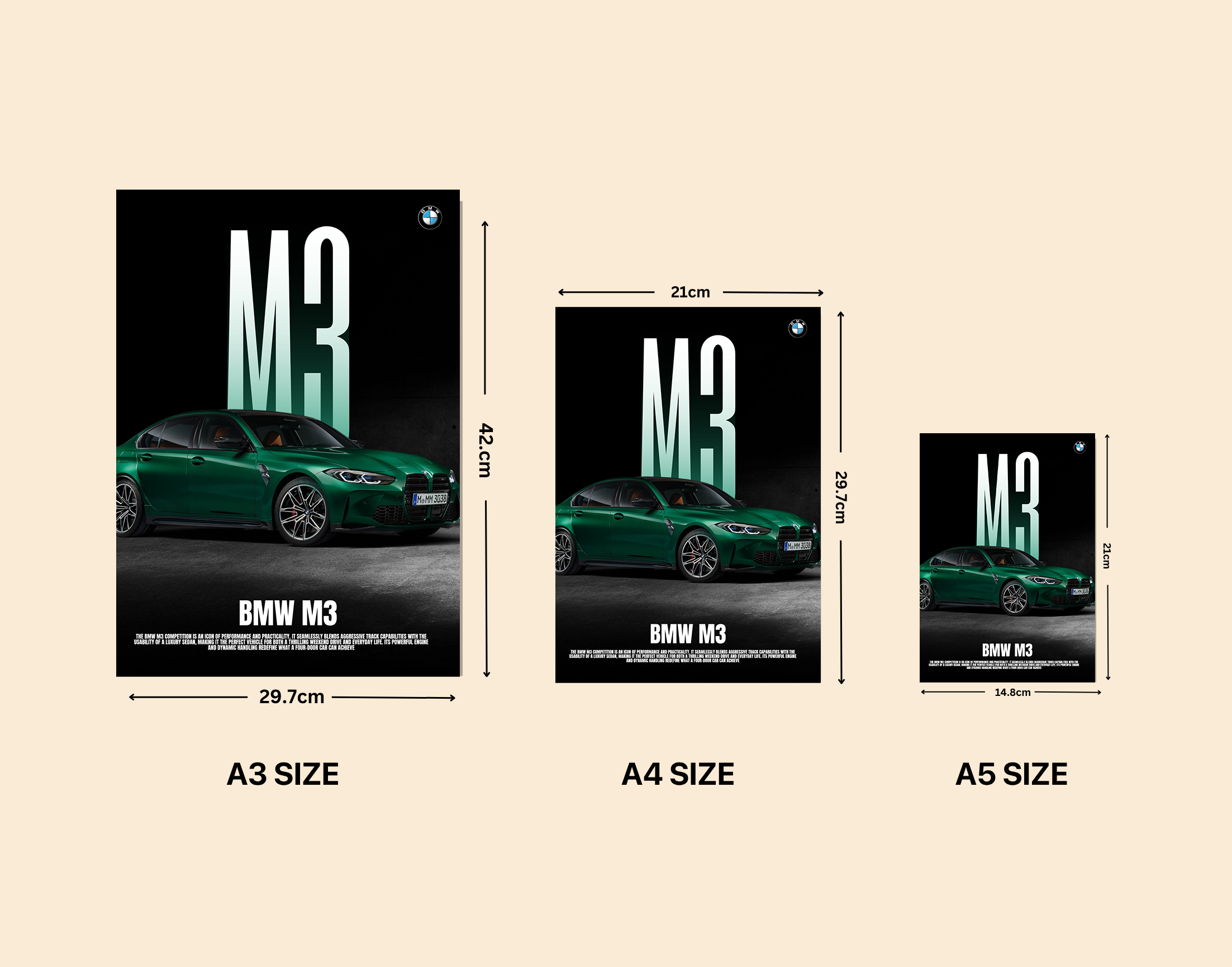 "BMW  M3"- Shiny & Sturdy Metallic Poster  Art That Pops & Sticks