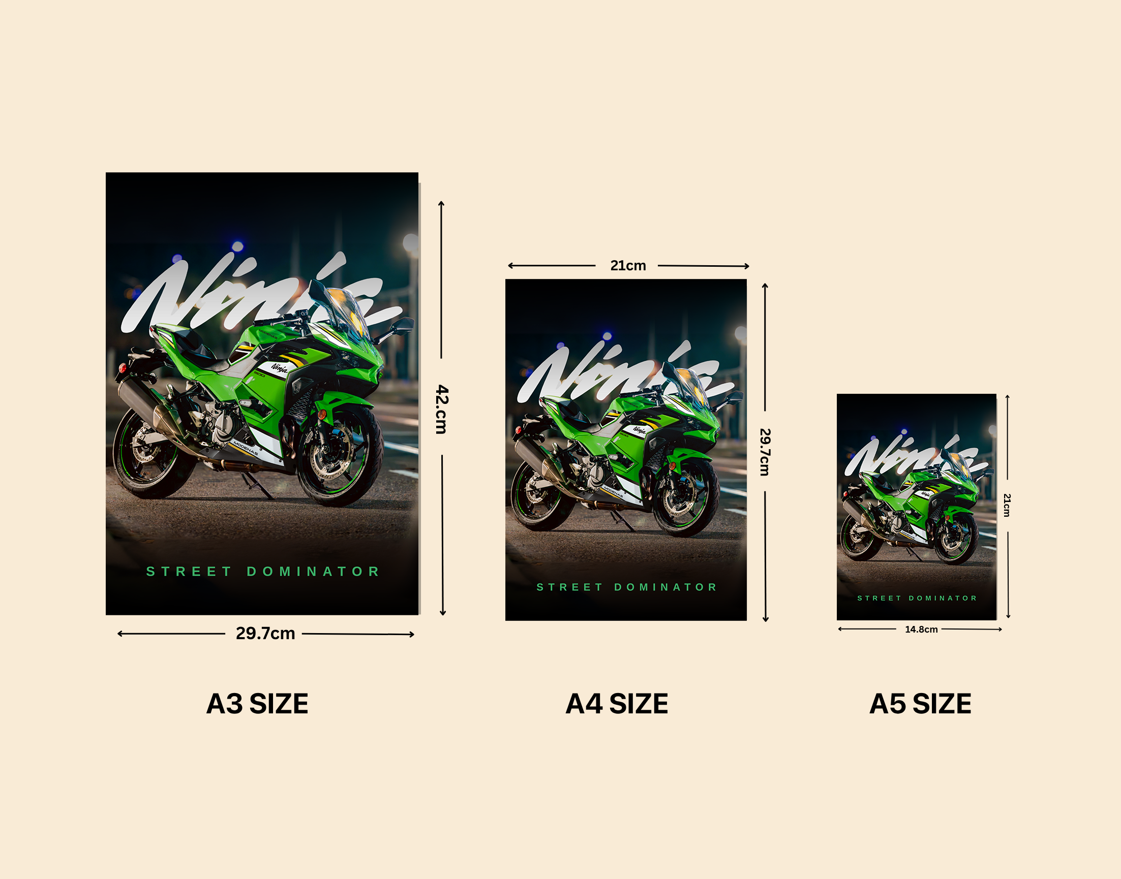 "NINJA - STREET DOMINATOR"- Shiny & Sturdy Metallic Poster  Art That Pops & Sticks