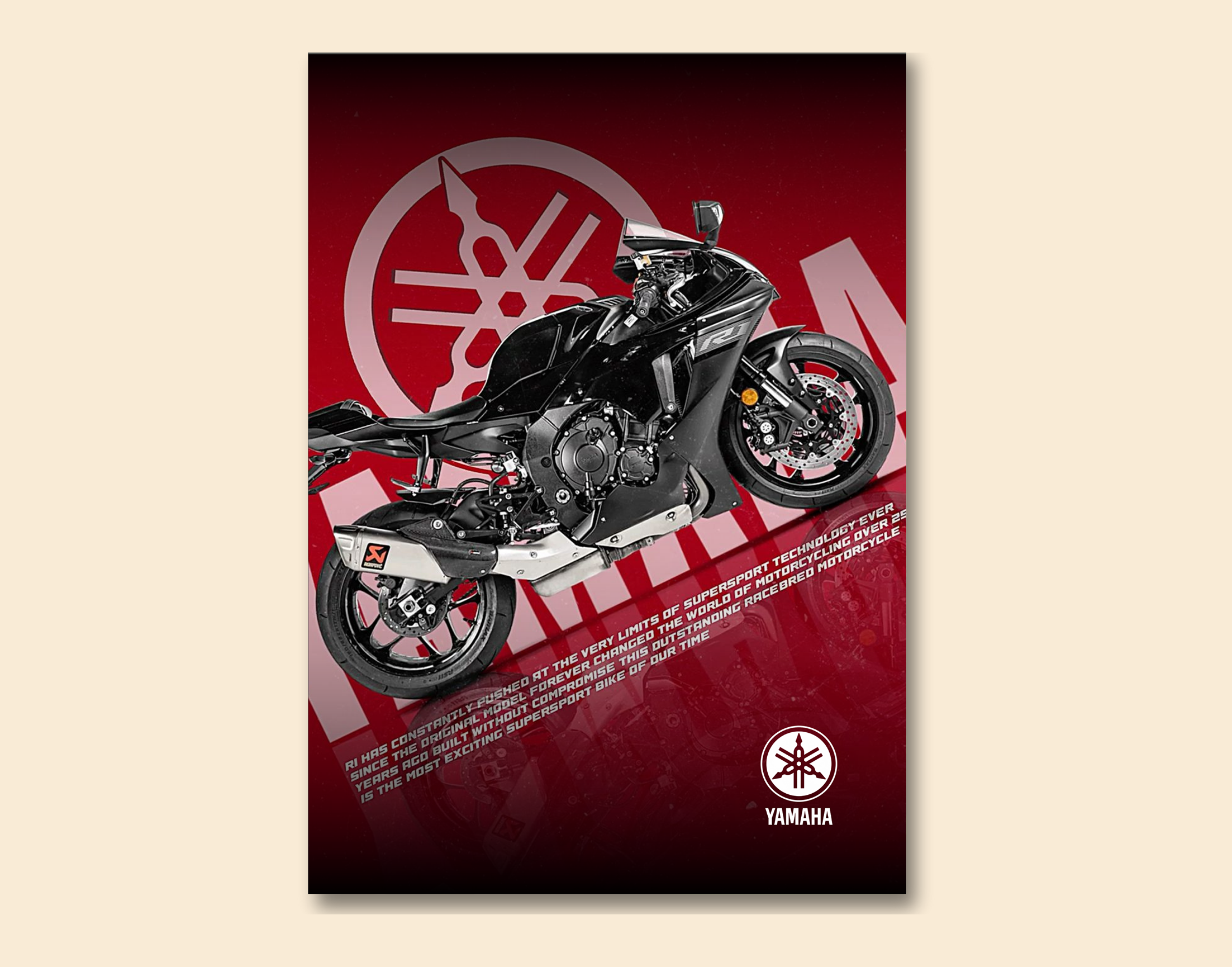 "YAMAHA - R1"- Shiny & Sturdy Metallic Poster  Art That Pops & Sticks